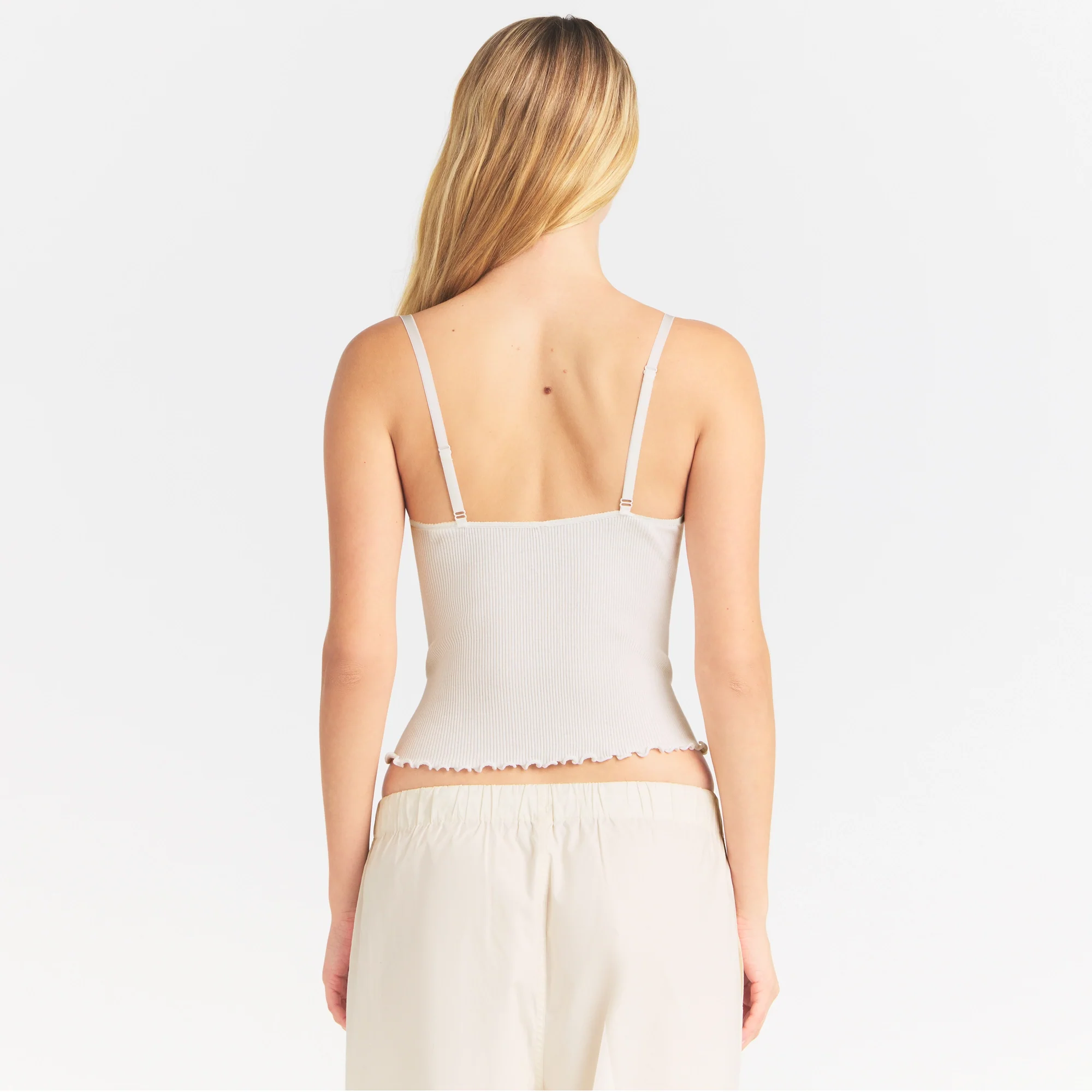 RIB KNIT LACE CAMI | EGRET - Image 4