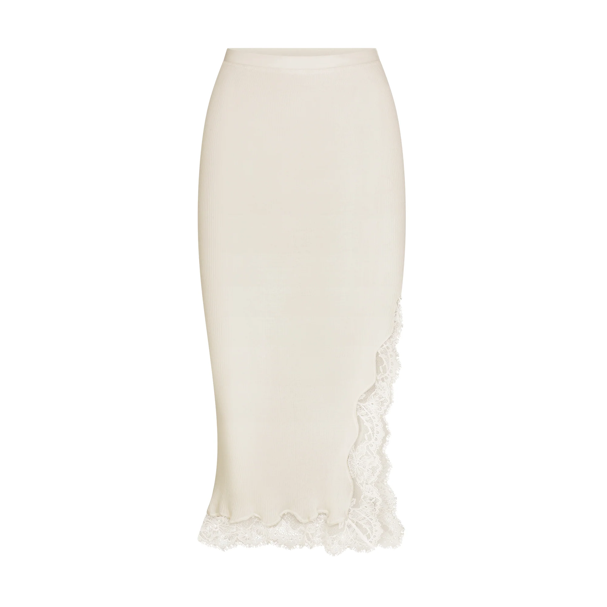 RIB KNIT LACE MIDI SKIRT | EGRET