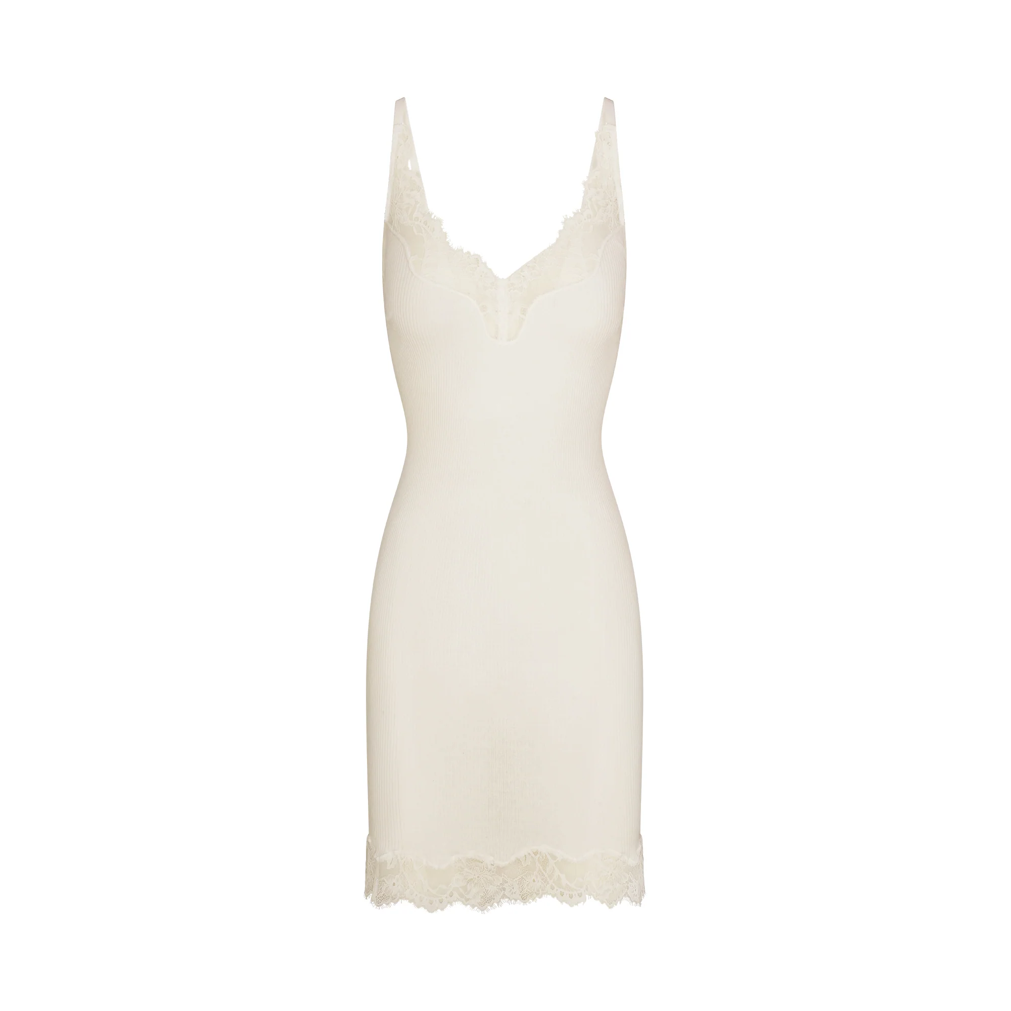 RIB KNIT LACE MINI DRESS | EGRET