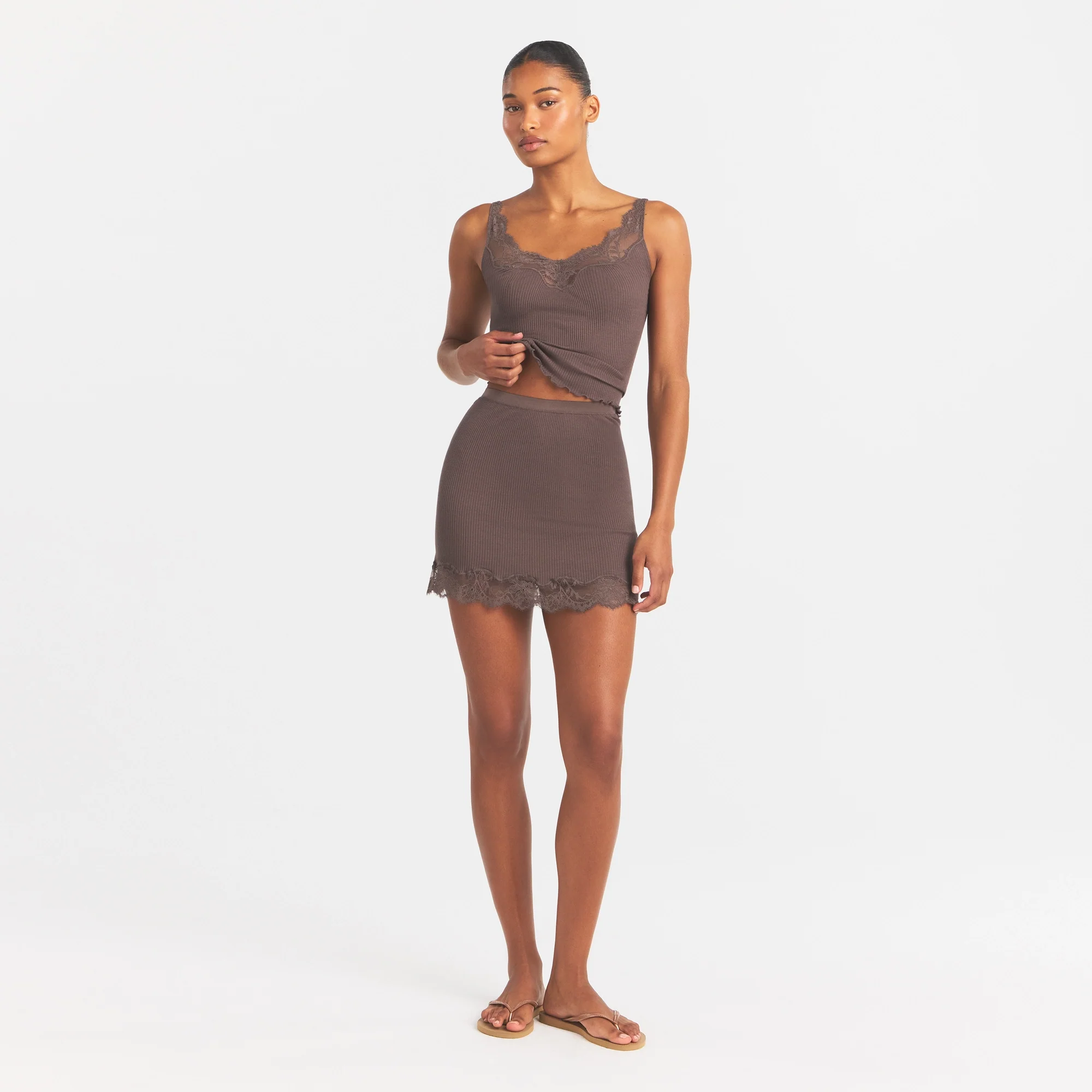 RIB KNIT LACE MINI SKIRT | AMETHYST - Image 2