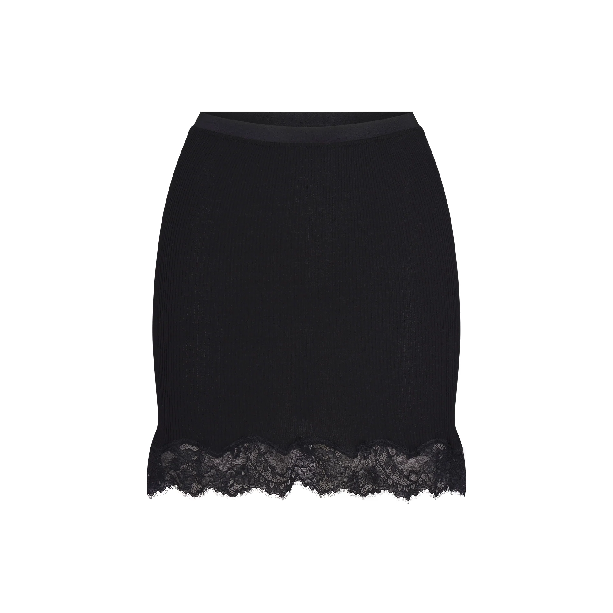 RIB KNIT LACE MINI SKIRT | OBSIDIAN