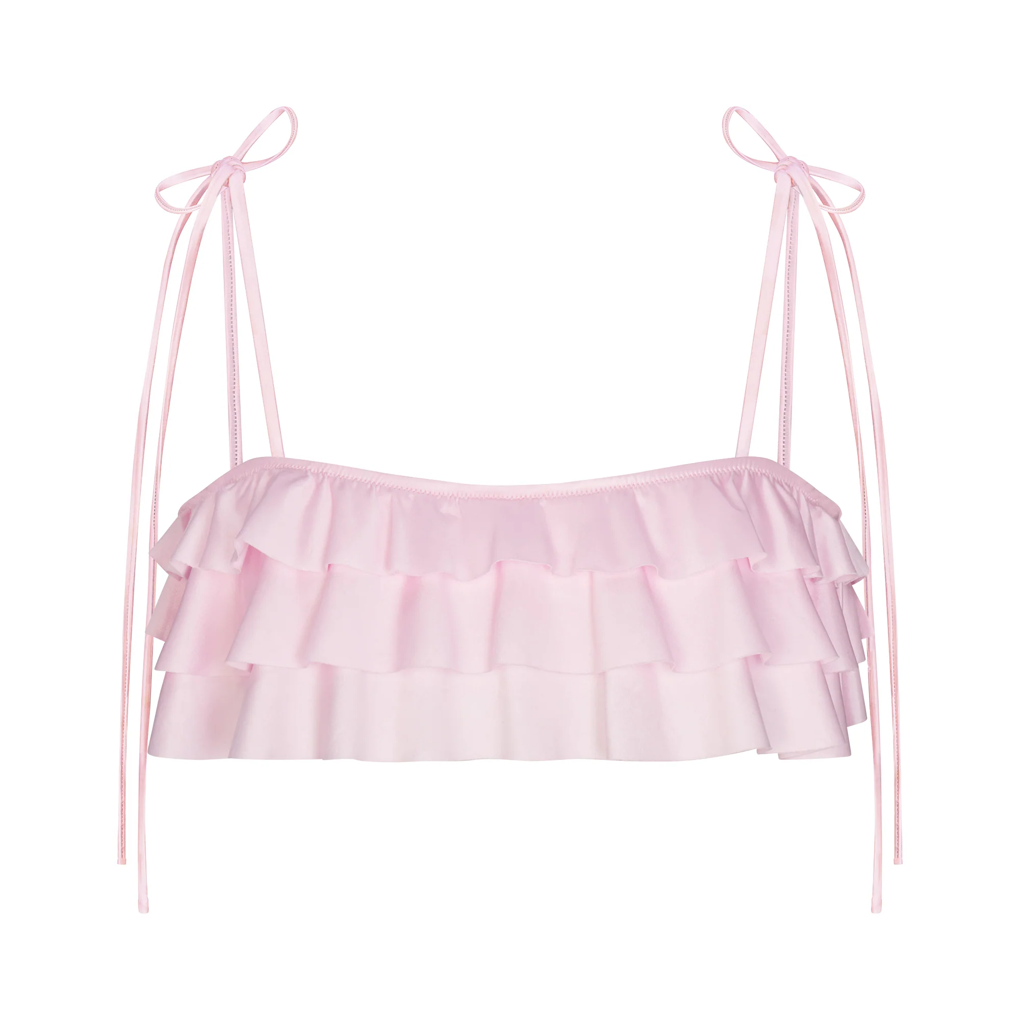 SATIN SWIM RUFFLE BIKINI TOP | CHERRY BLOSSOM