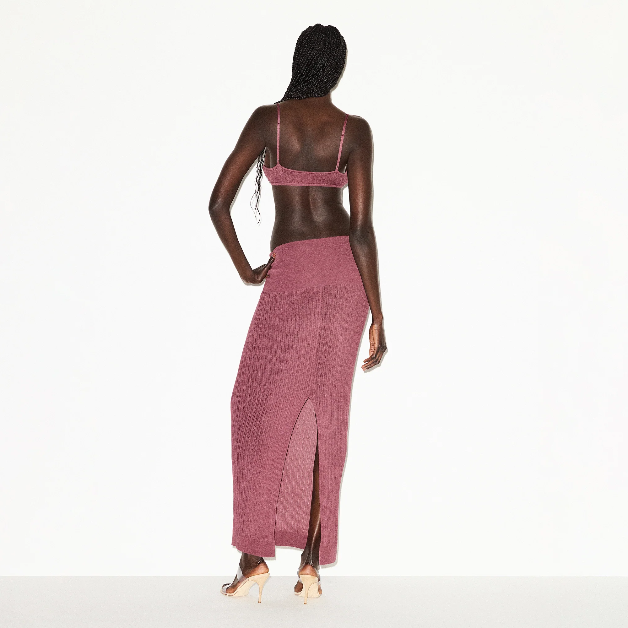 SHEER KNIT FOLDOVER LONG SKIRT | BEET - Image 5