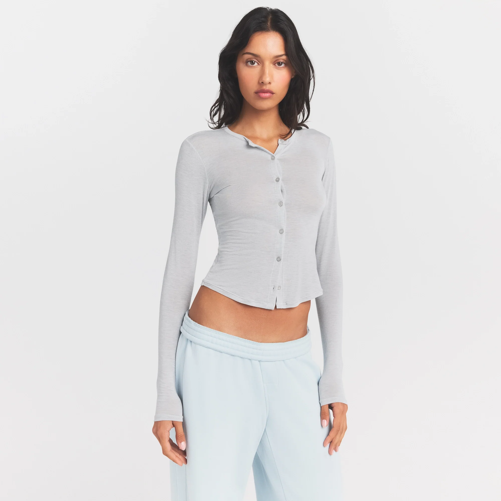 SHEER MODAL CARDIGAN | HEATHER GREY - Image 3