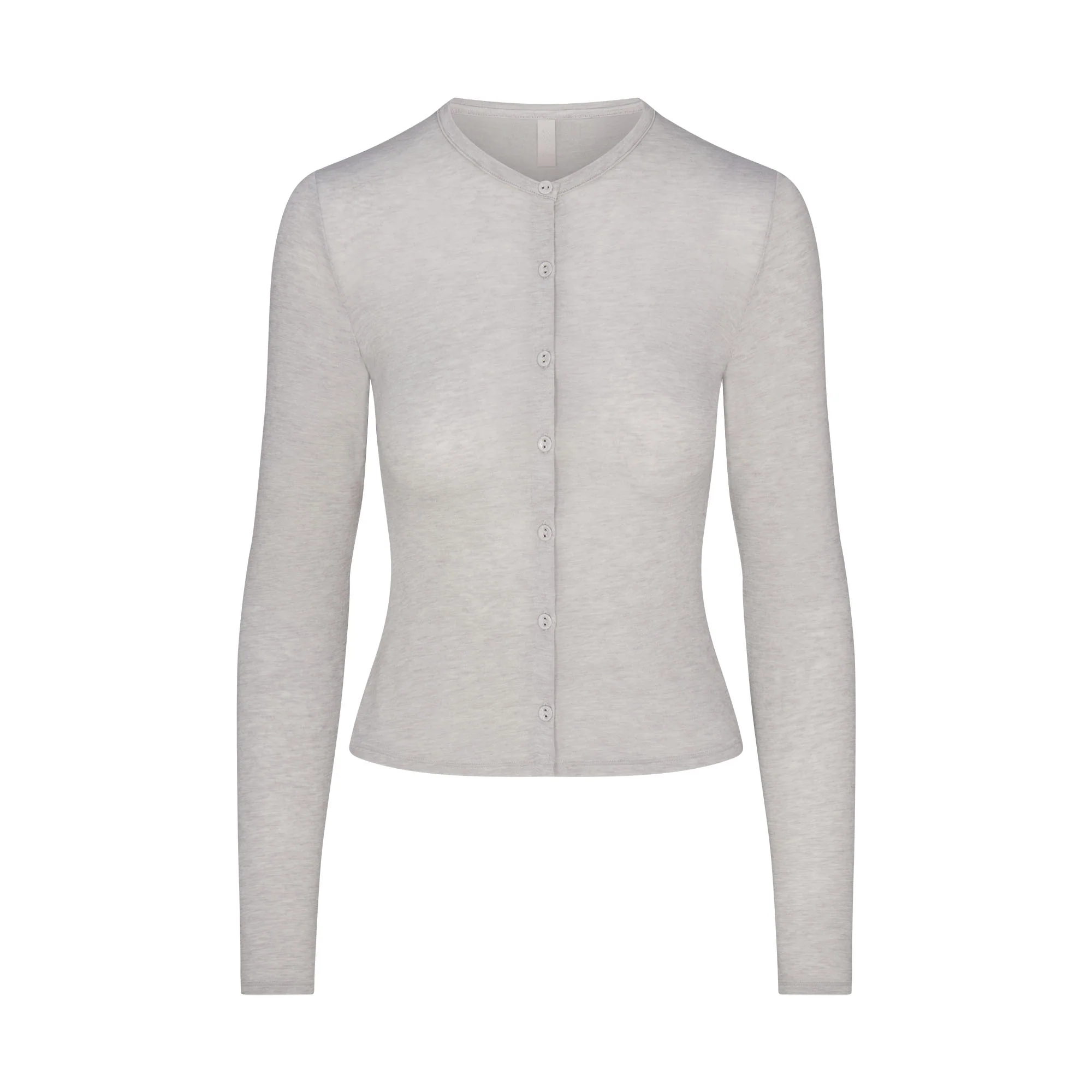 SHEER MODAL CARDIGAN WITH COVERED BUTTONS | HEATHER GREY