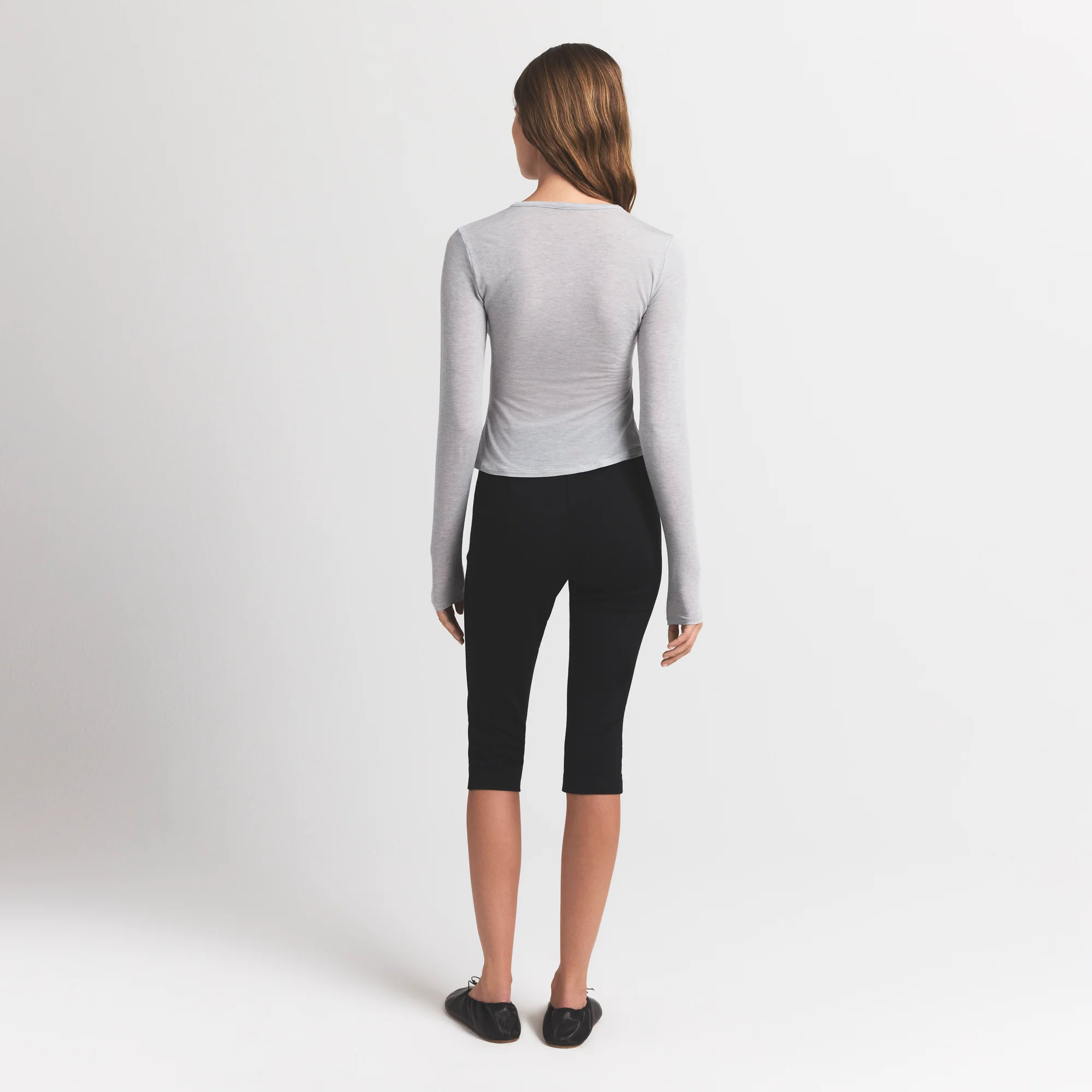 SHEER MODAL CARDIGAN WITH COVERED BUTTONS | HEATHER GREY - Image 5