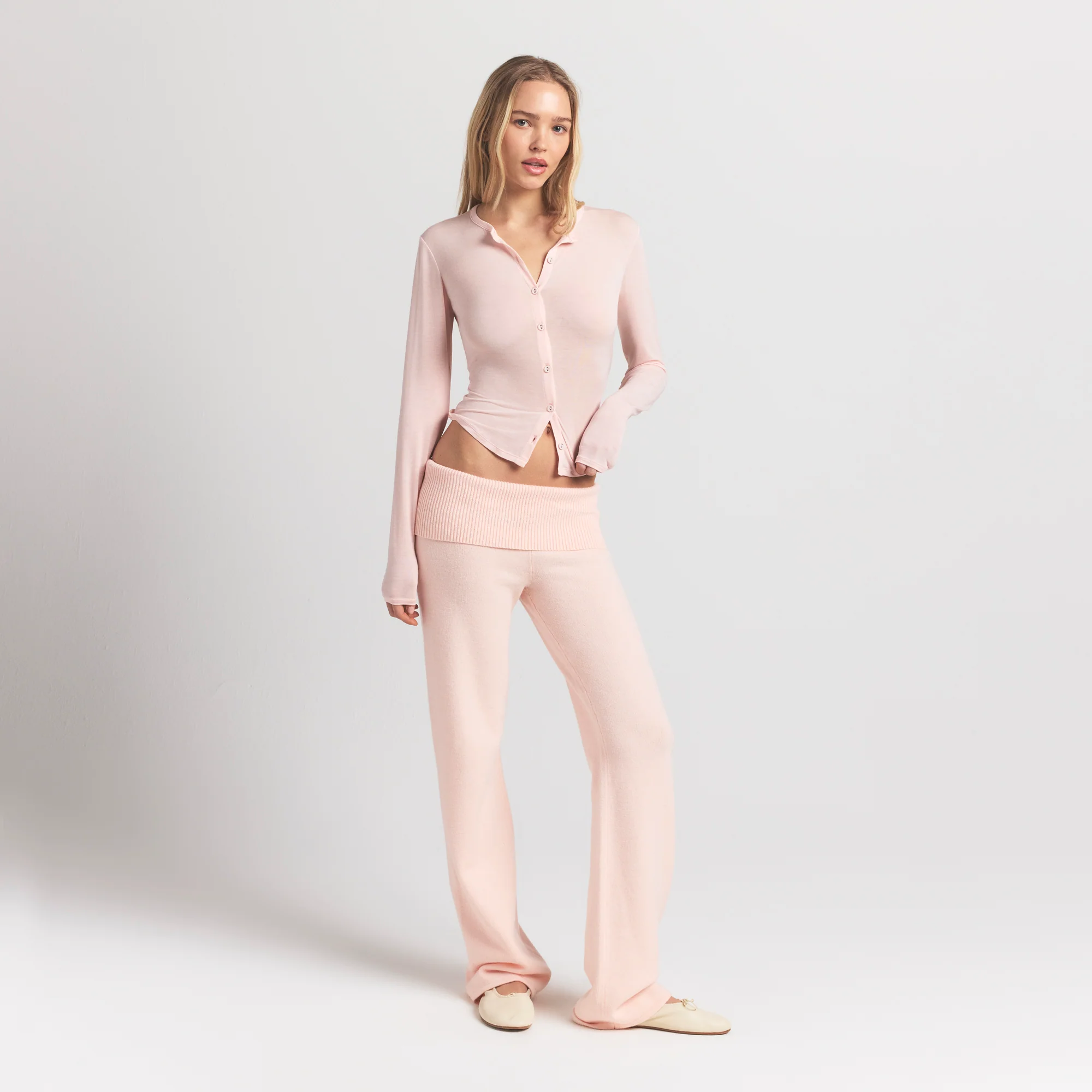 SHEER MODAL CARDIGAN WITH COVERED BUTTONS | PRIMROSE - Image 2