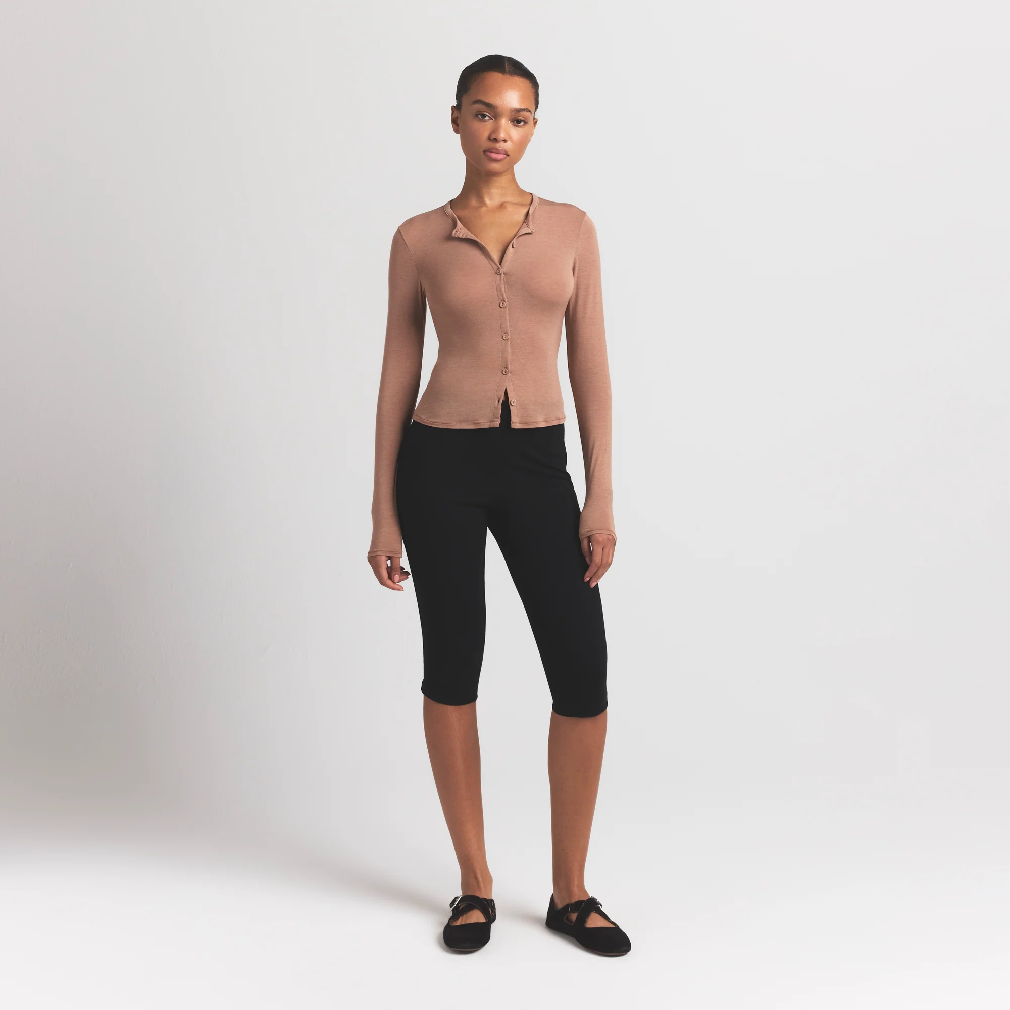 SHEER MODAL CARDIGAN WITH COVERED BUTTONS | SIENNA - Image 2