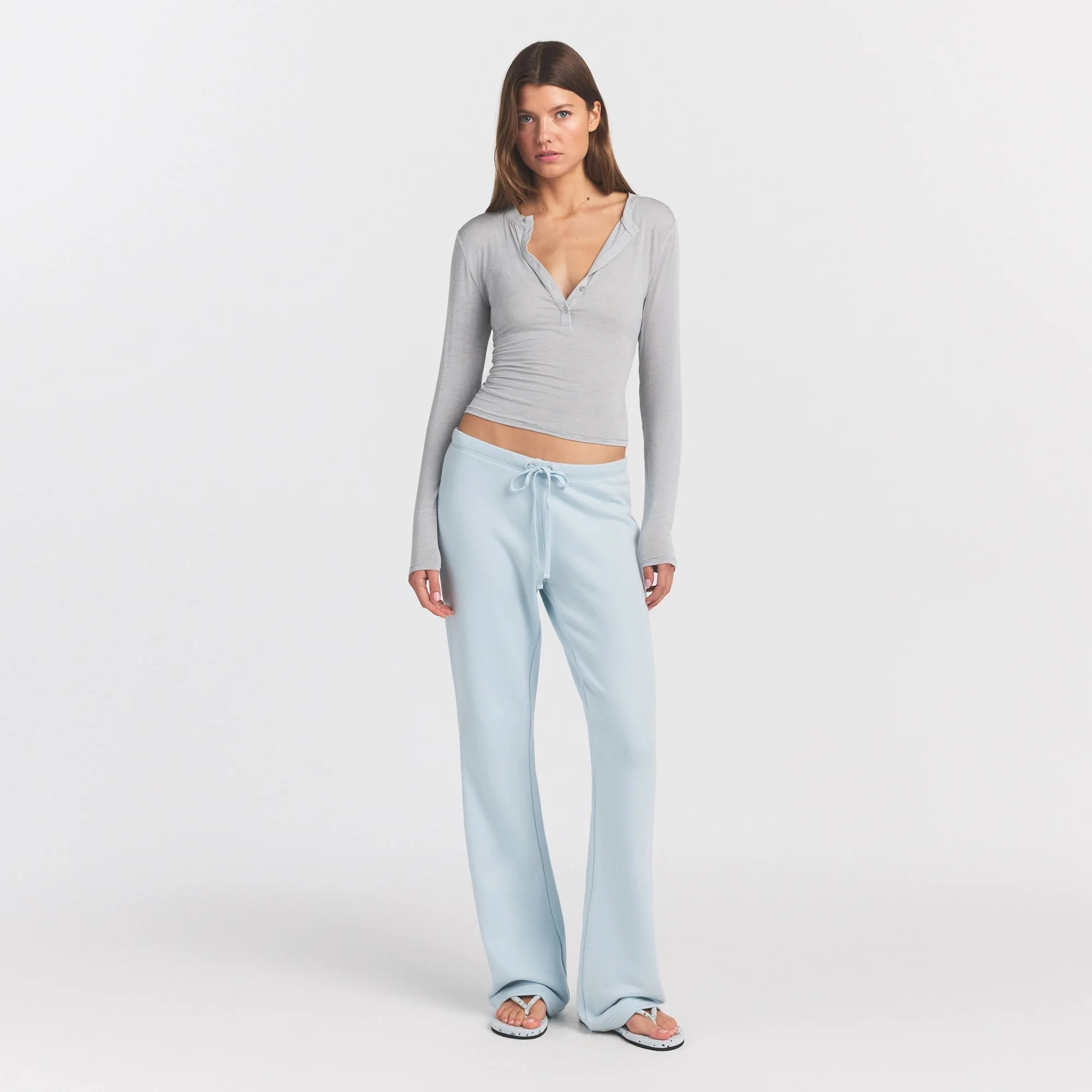 SHEER MODAL CREWNECK HENLEY | HEATHER GREY - Image 2