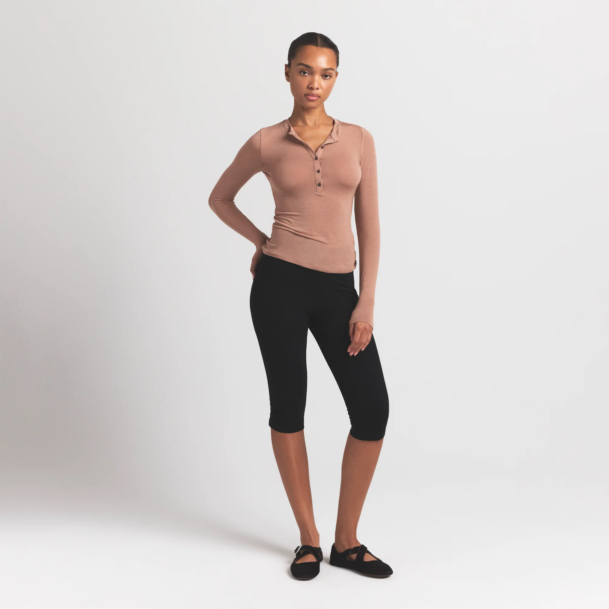 SHEER MODAL CREWNECK HENLEY | SIENNA - Image 2