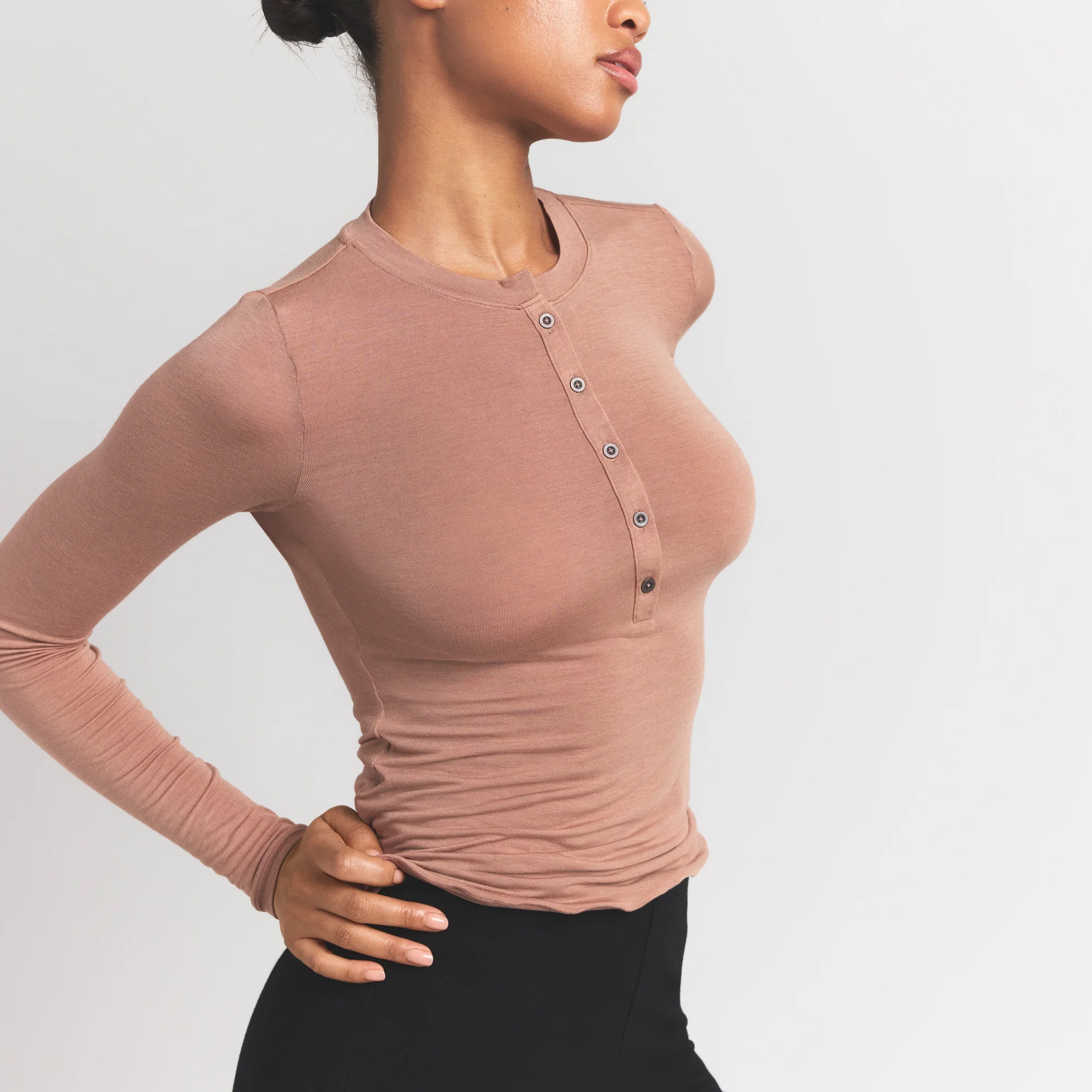 SHEER MODAL CREWNECK HENLEY | SIENNA - Image 3