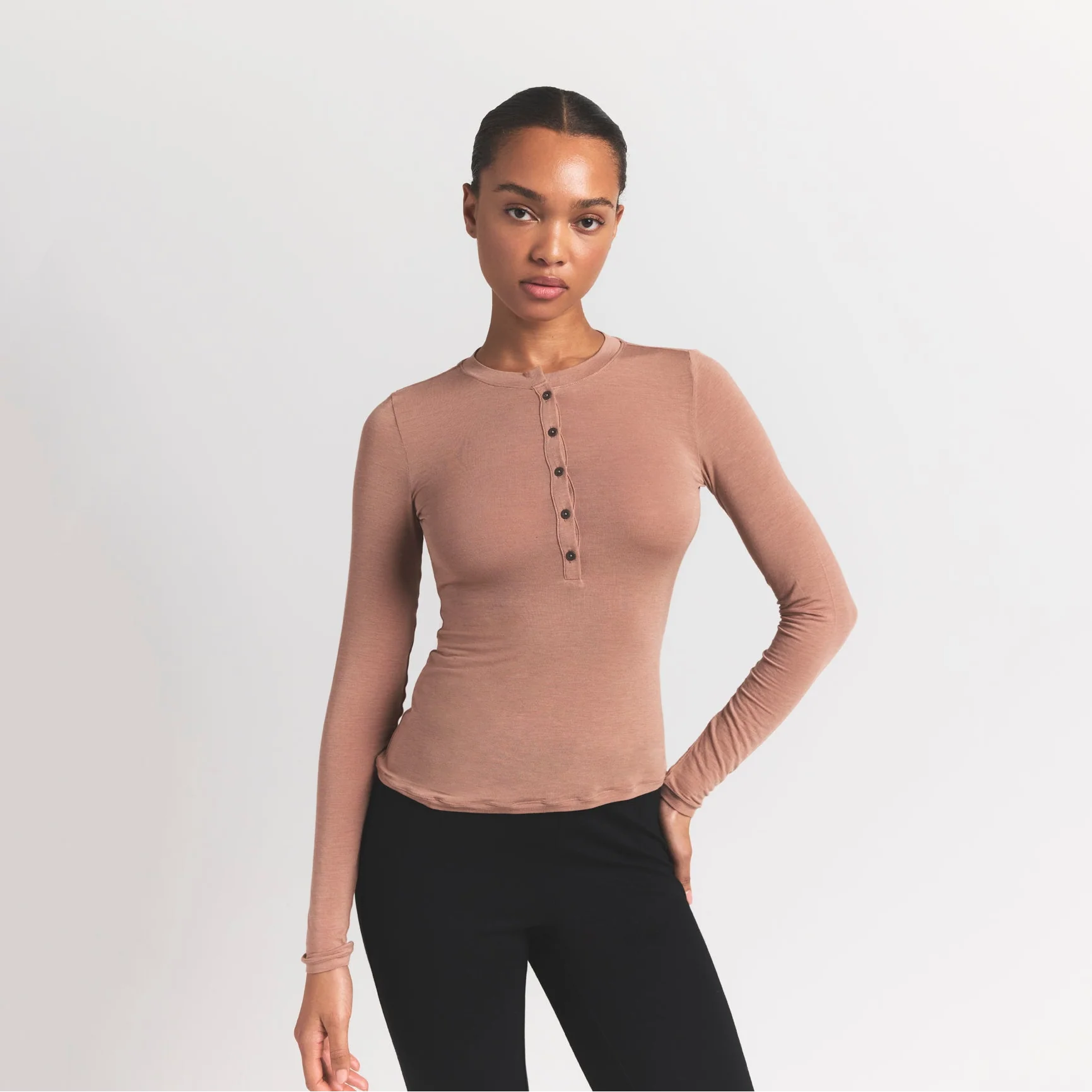 SHEER MODAL CREWNECK HENLEY | SIENNA - Image 5