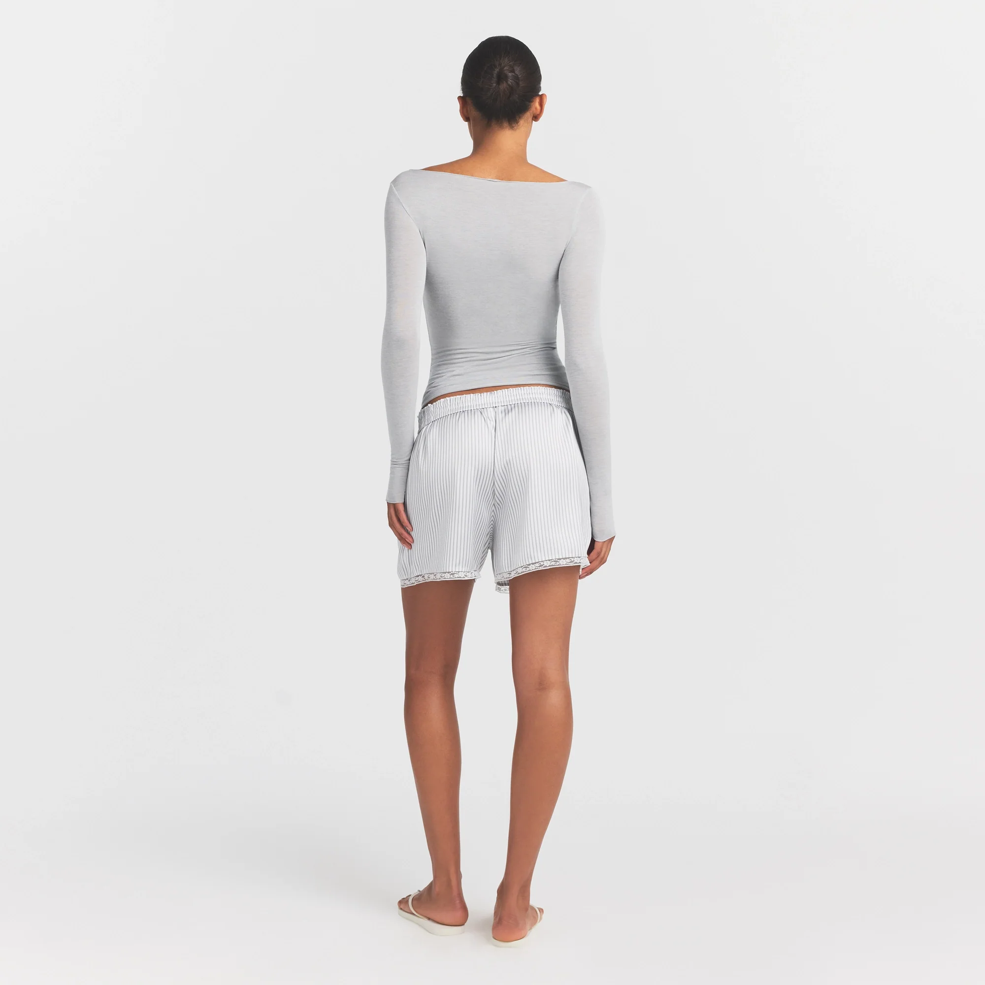 SHEER MODAL LONG SLEEVE BOATNECK TOP | HEATHER GREY - Image 4
