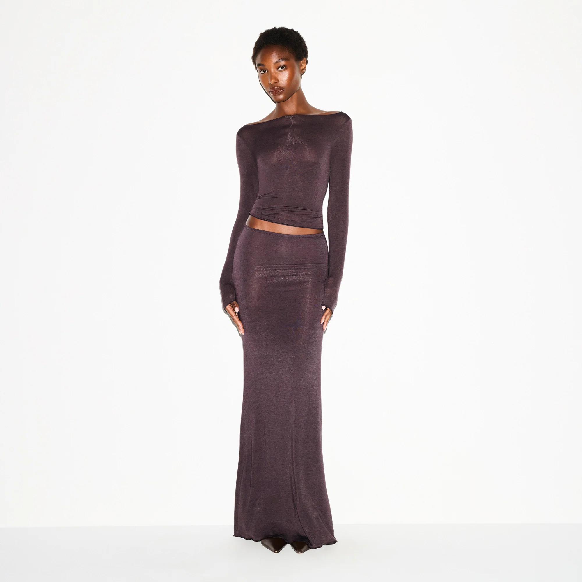 SHEER MODAL LONG SLEEVE BOATNECK TOP | PHOENIX - Image 3