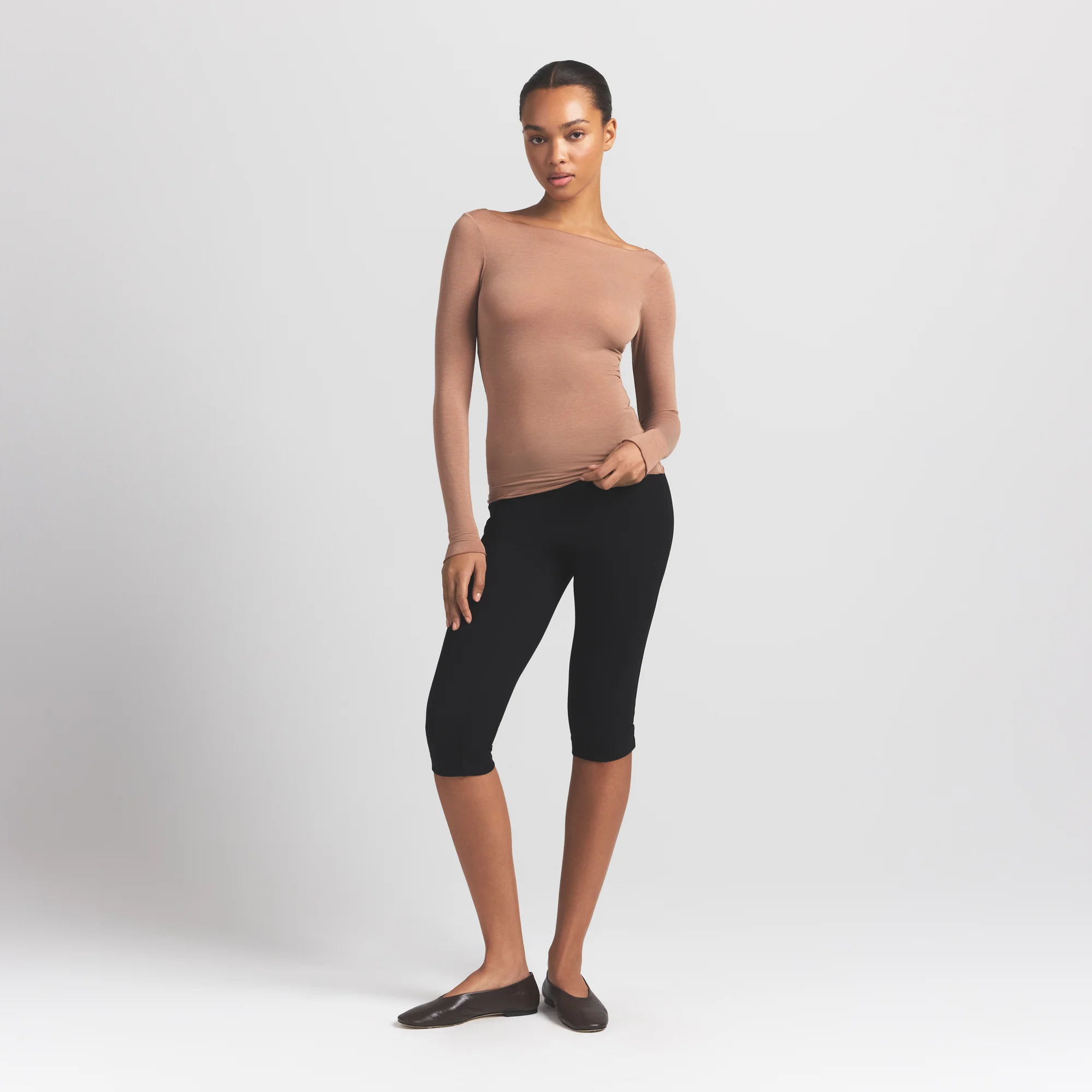 SHEER MODAL LONG SLEEVE BOATNECK TOP | SIENNA - Image 2
