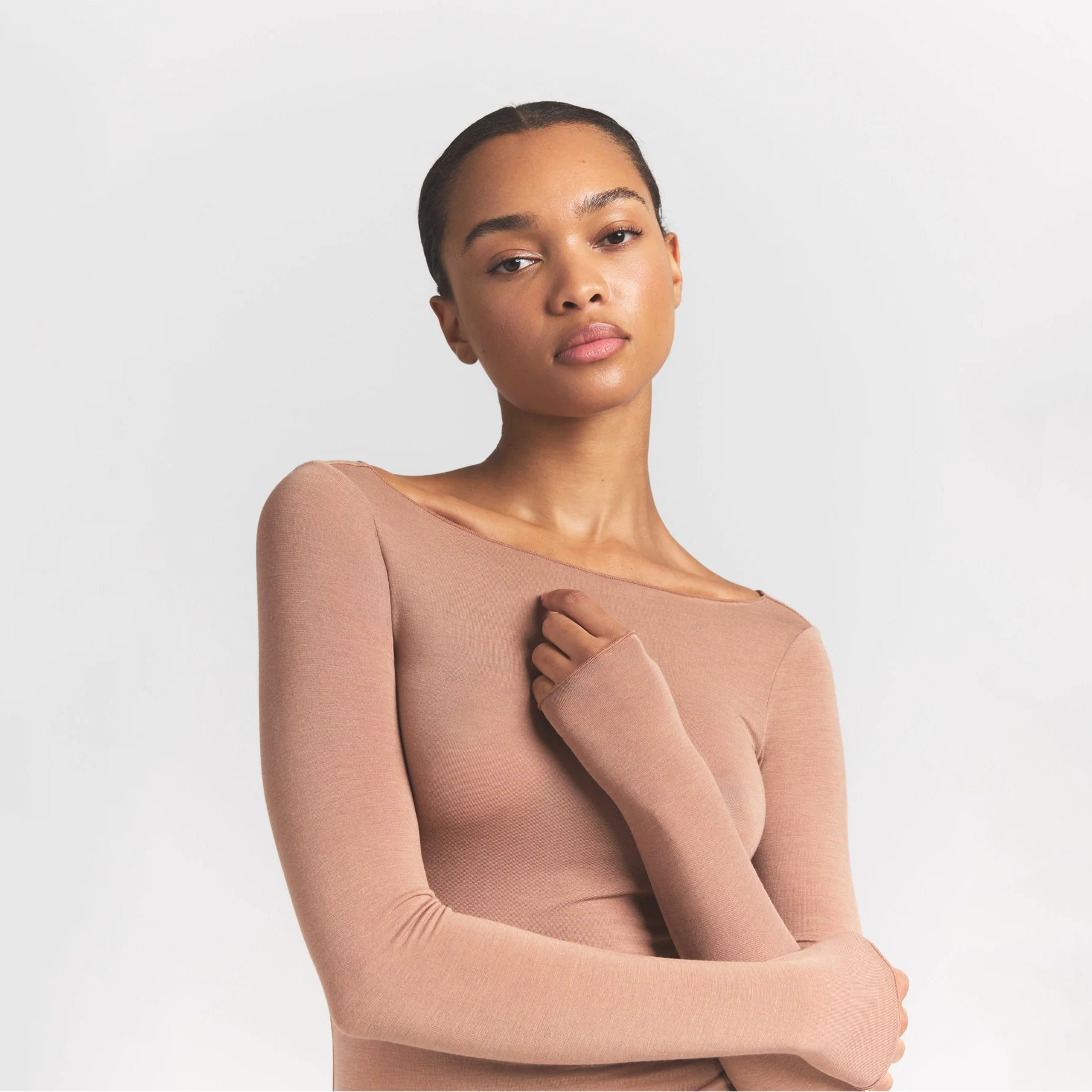 SHEER MODAL LONG SLEEVE BOATNECK TOP | SIENNA - Image 3