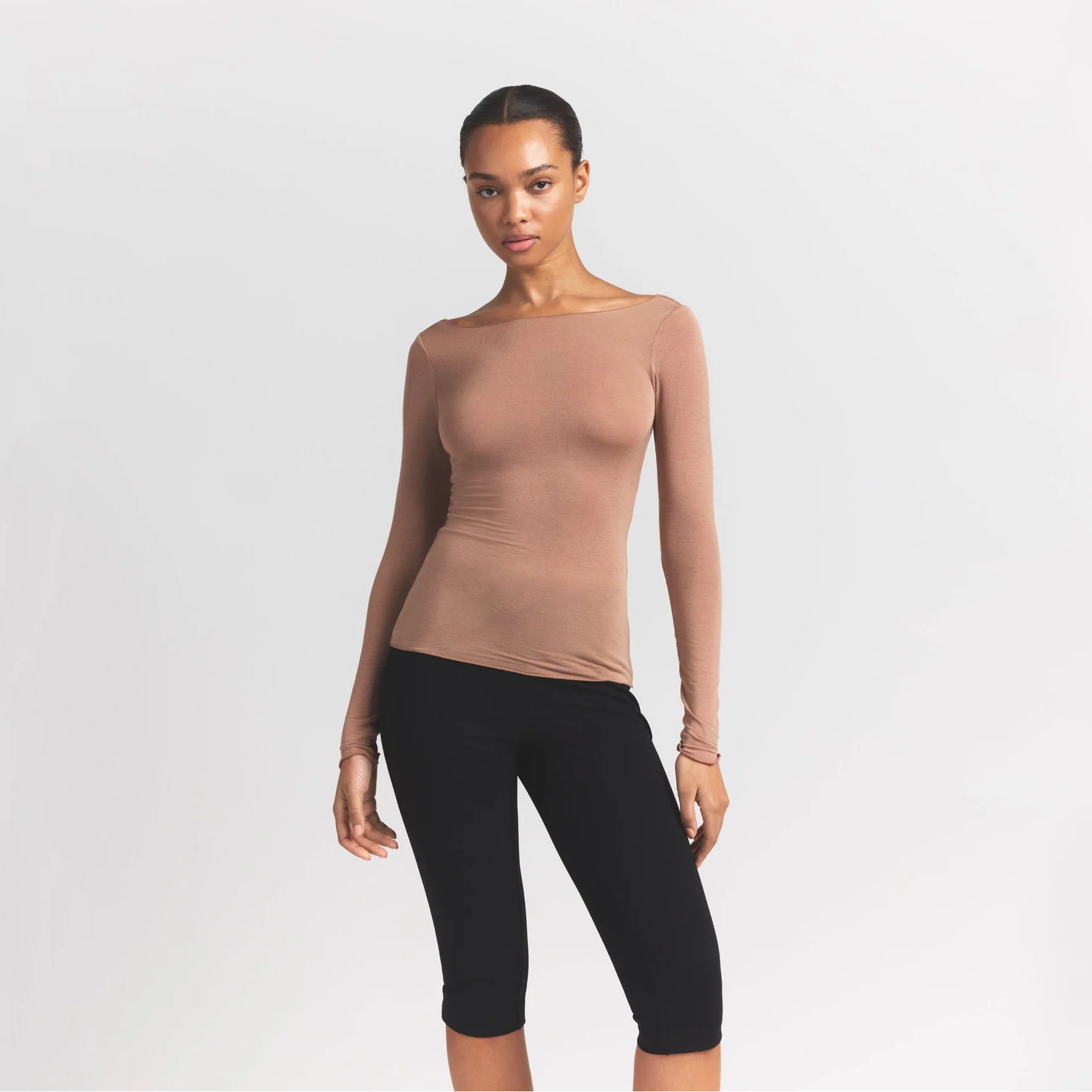 SHEER MODAL LONG SLEEVE BOATNECK TOP | SIENNA - Image 4