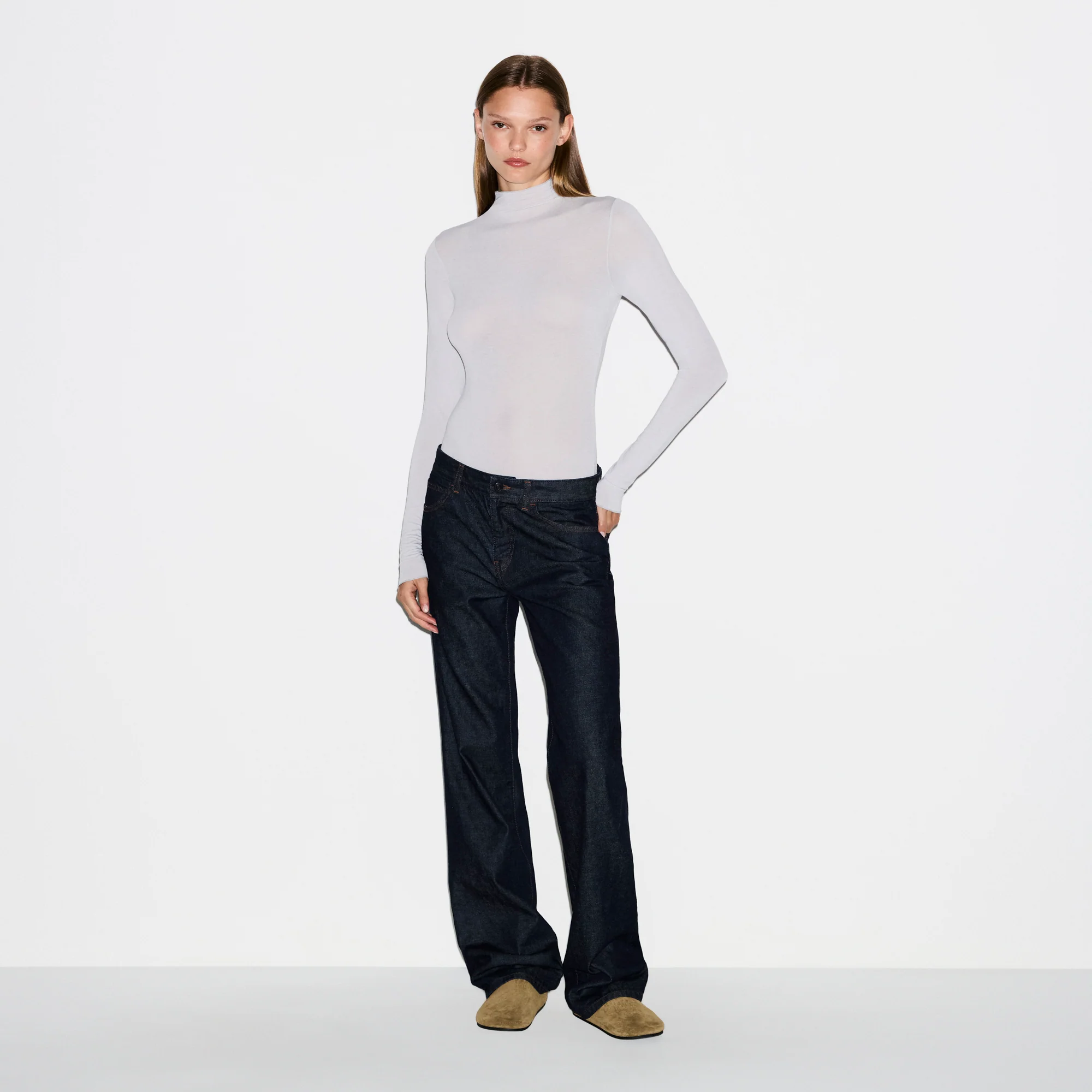 SHEER MODAL LONG SLEEVE TURTLENECK BODYSUIT | MIST - Image 4