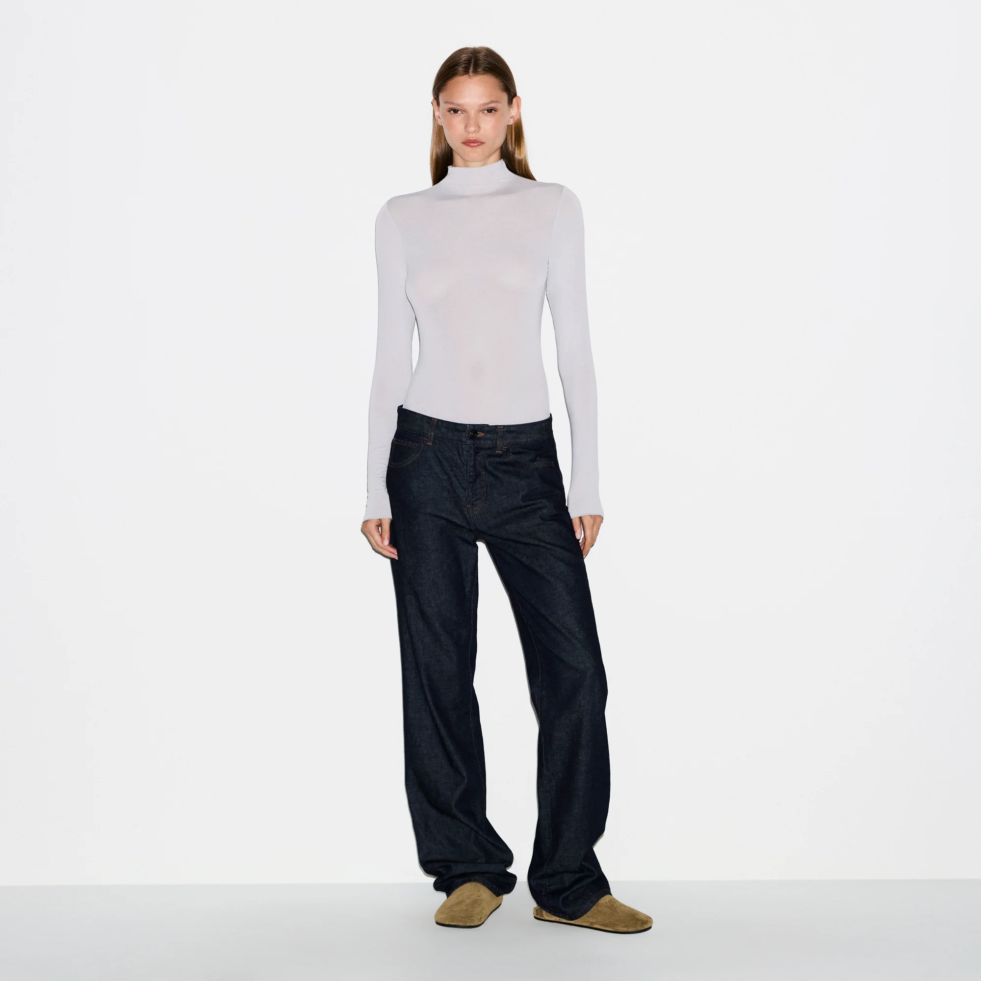 SHEER MODAL LONG SLEEVE TURTLENECK BODYSUIT | MIST - Image 6