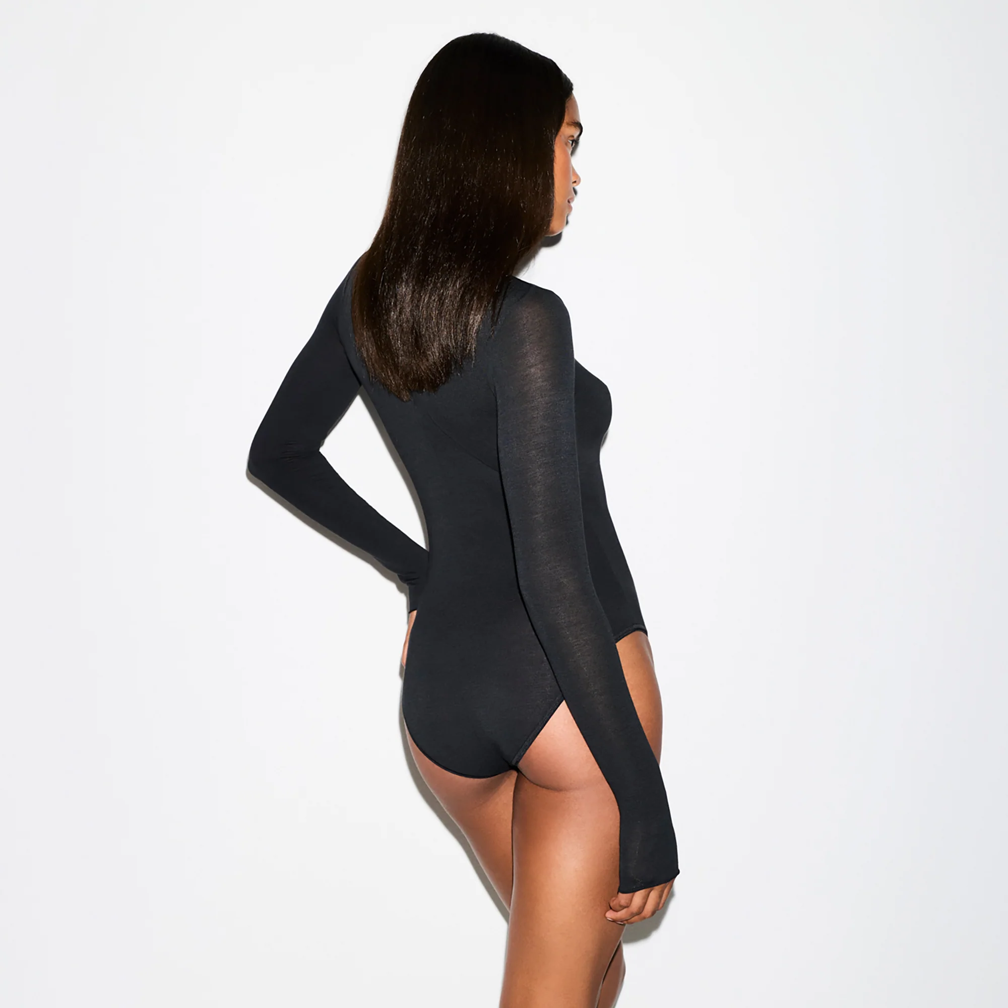 SHEER MODAL LONG SLEEVE TURTLENECK BODYSUIT | ONYX - Image 6
