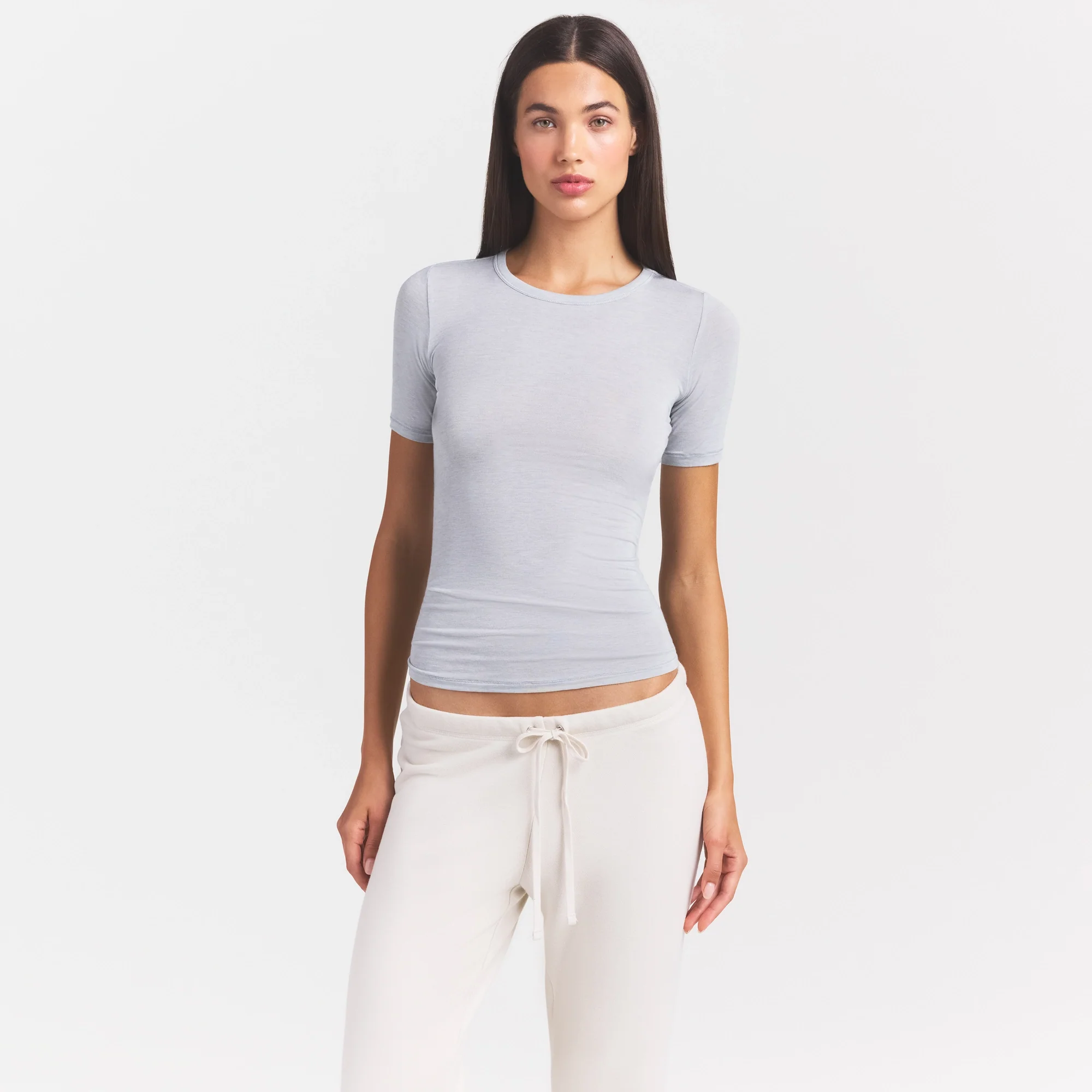 SHEER MODAL LONG T-SHIRT | HEATHER GREY - Image 3