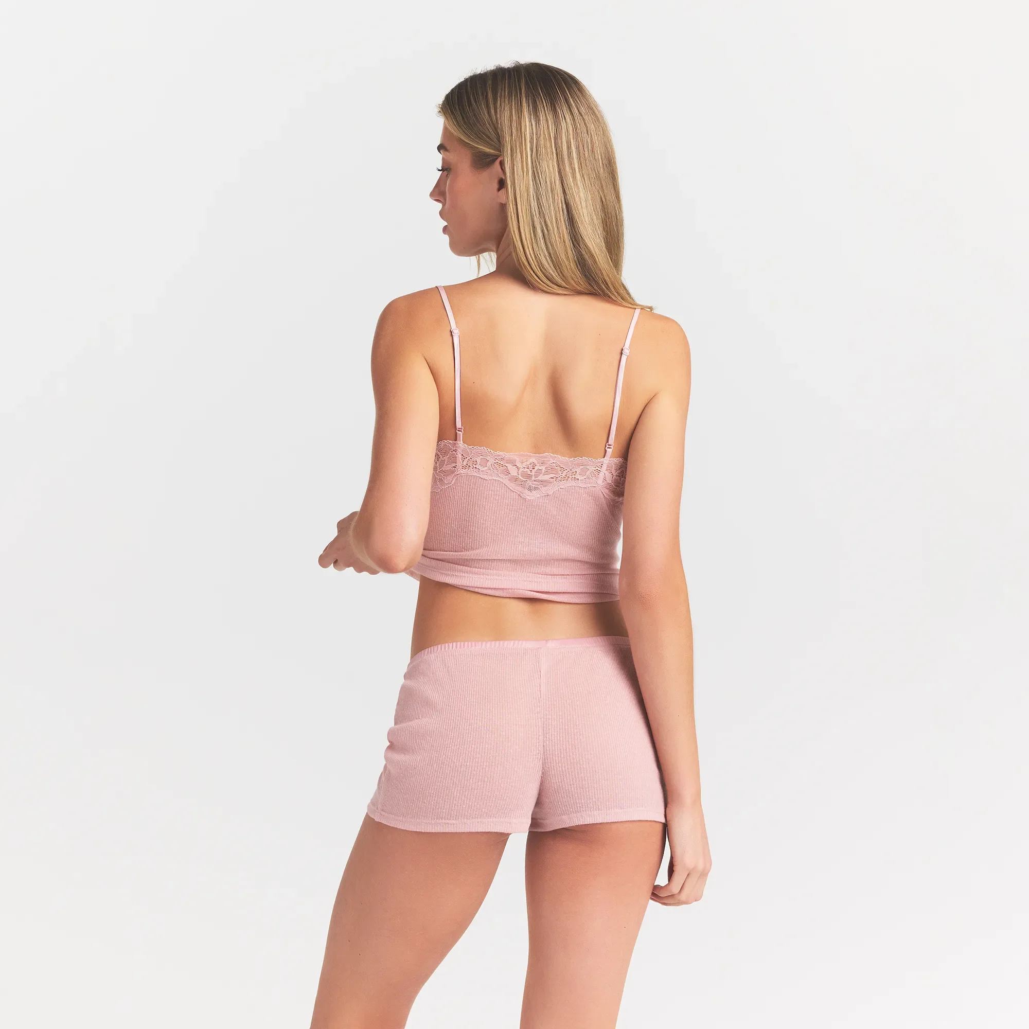 SHEER RIB LACE CAMI AND SHORT SET | MORGANITE - Image 5