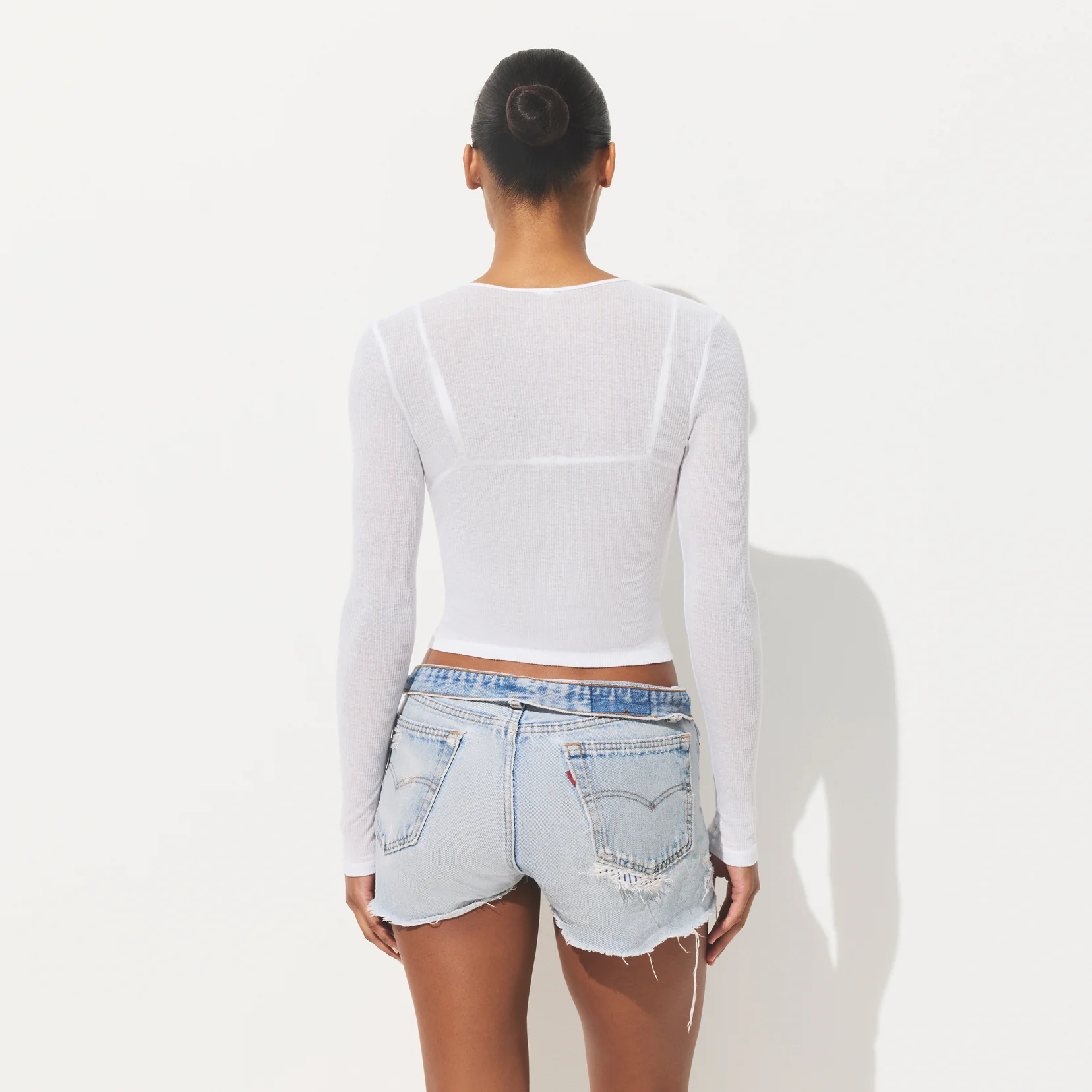 SHEER RIB LONG SLEEVE T-SHIRT | SNOW - Image 4