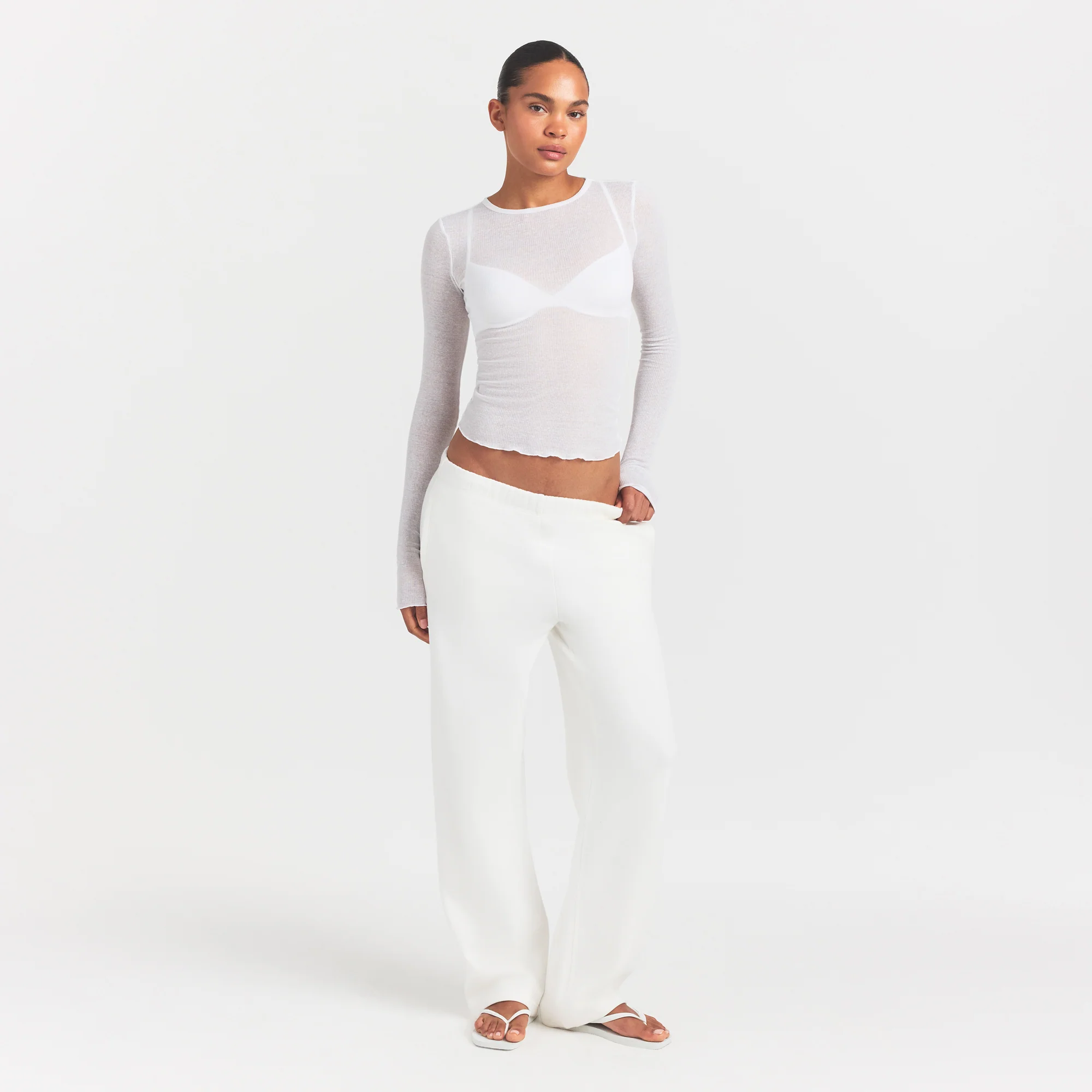 SHEER RIB LONG SLEEVE TOP | SNOW - Image 2