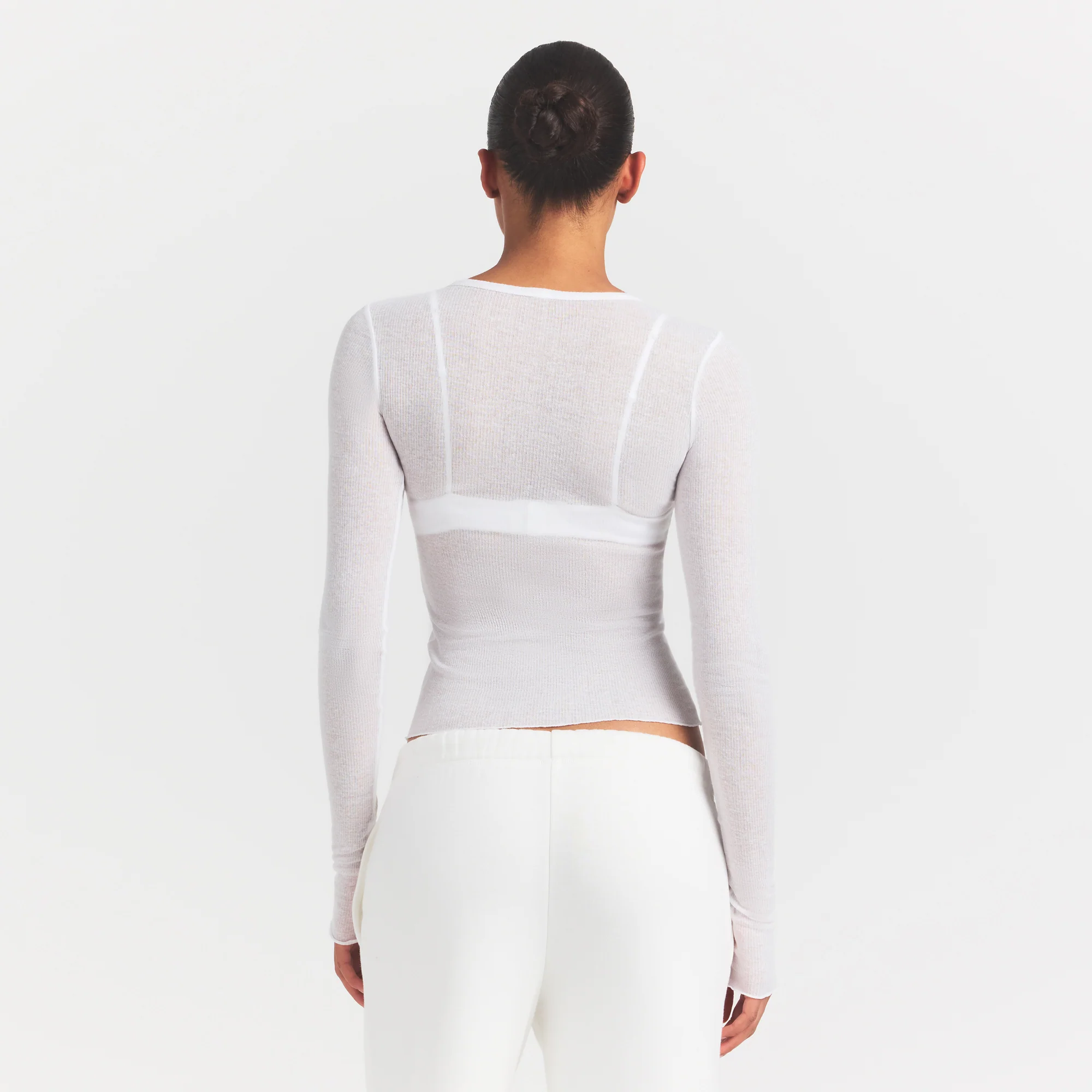 SHEER RIB LONG SLEEVE TOP | SNOW - Image 4