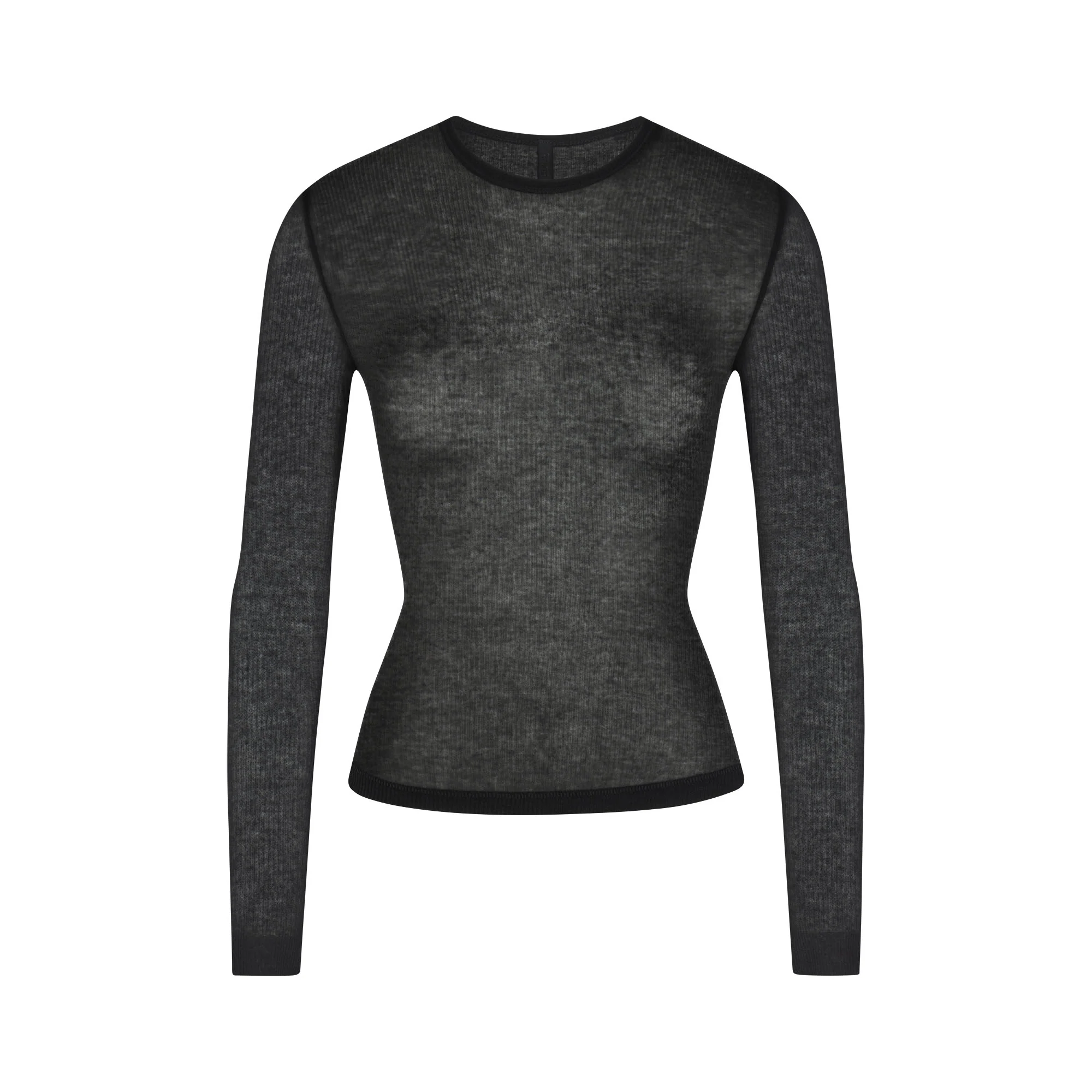 SHEER RIB LONG SLEEVE TOP | SOOT