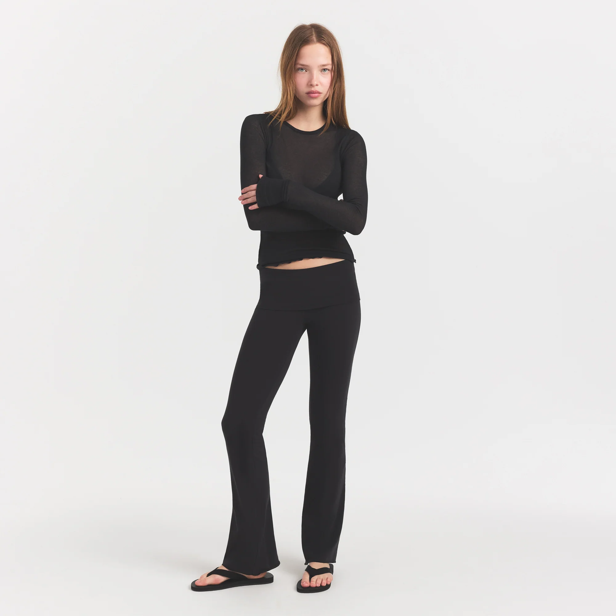SHEER RIB LONG SLEEVE TOP | SOOT - Image 2