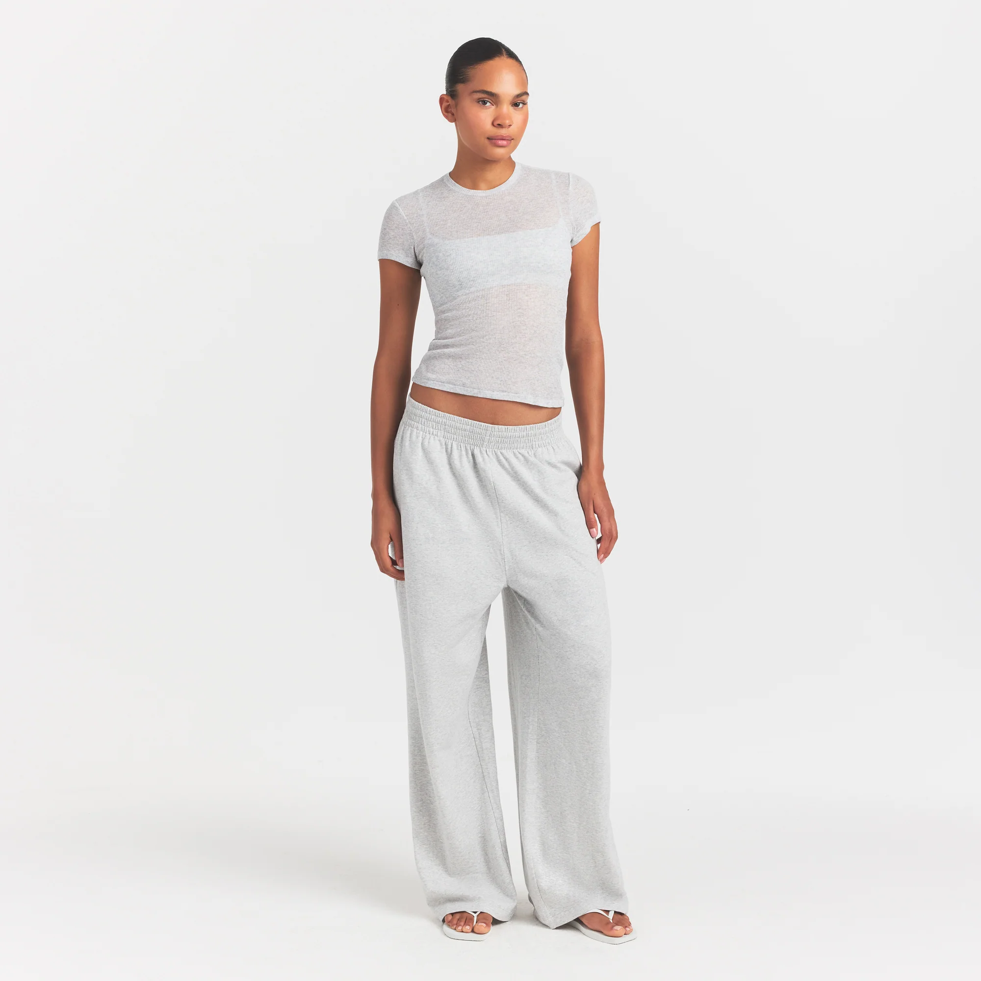 SHEER RIB T-SHIRT | LIGHT HEATHER GREY - Image 2