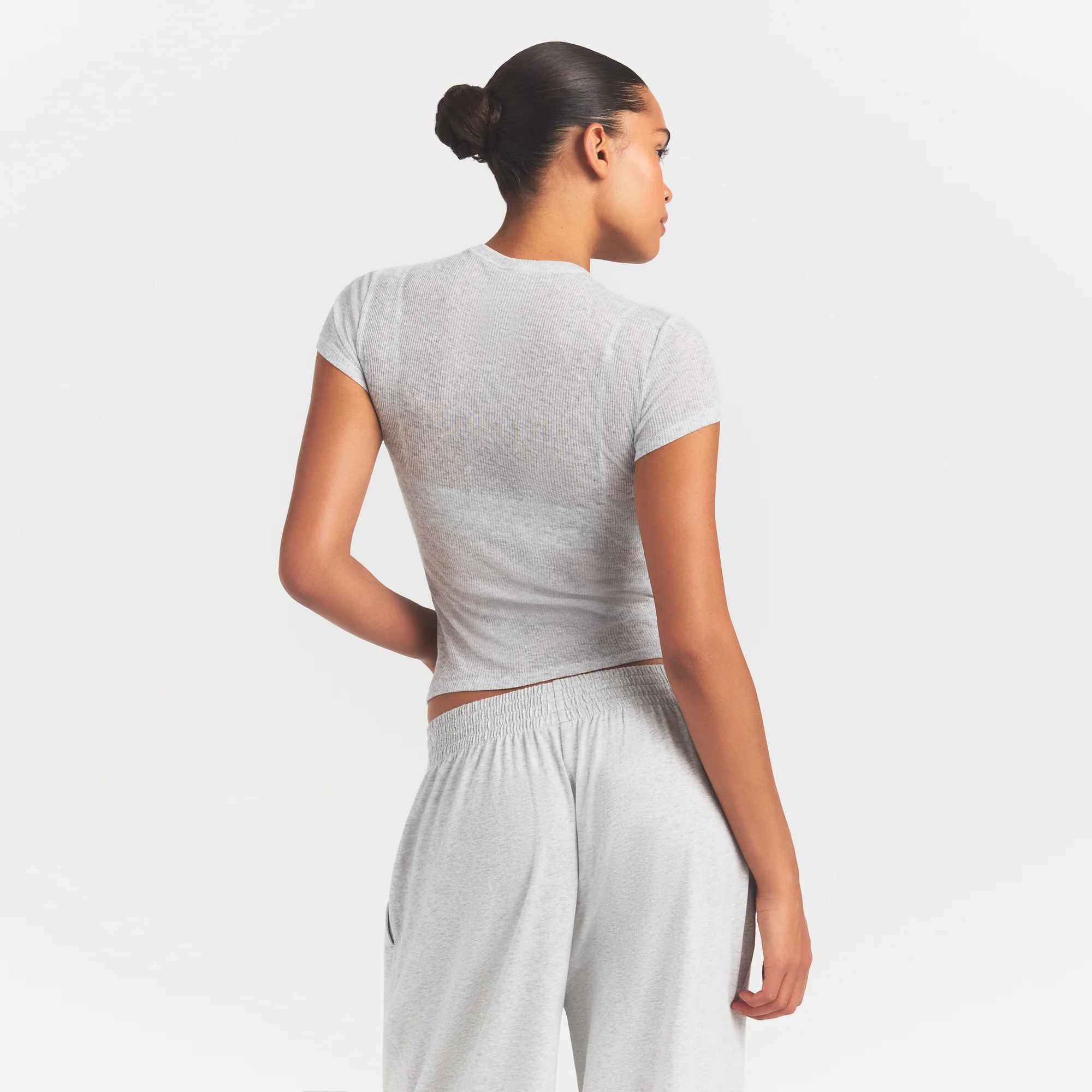 SHEER RIB T-SHIRT | LIGHT HEATHER GREY - Image 4