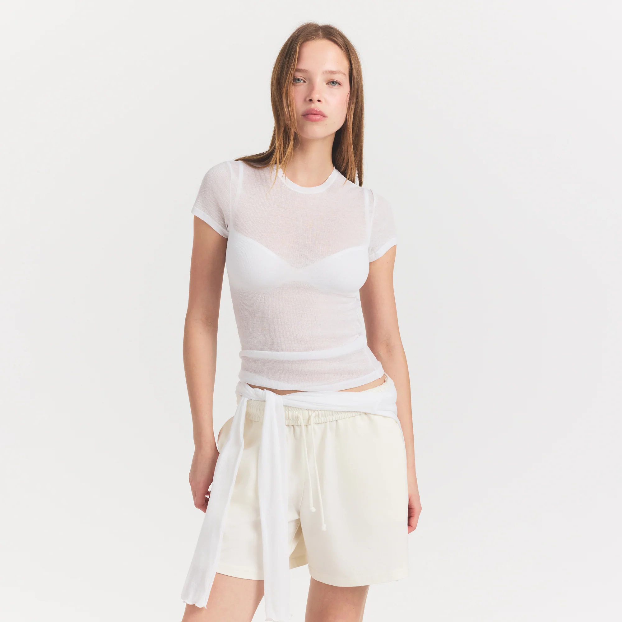 SHEER RIB T-SHIRT | SNOW - Image 3