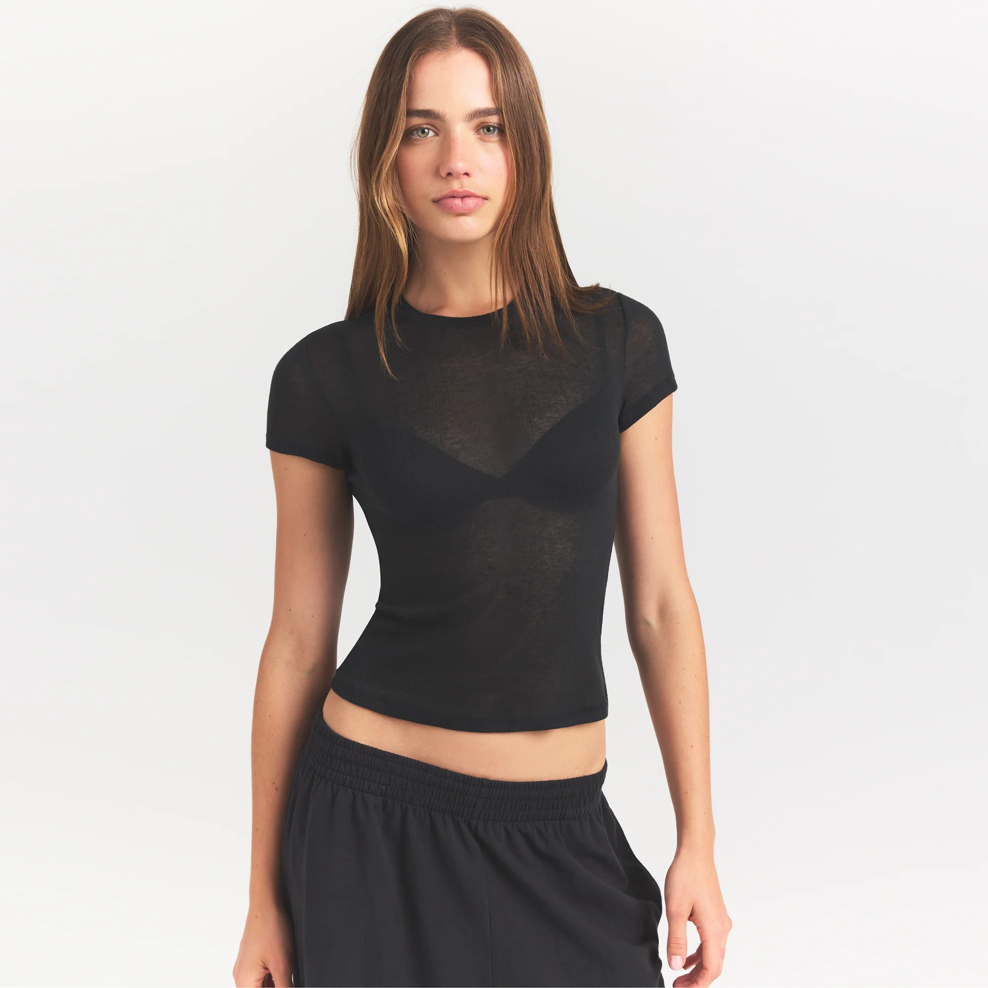 SHEER RIB T-SHIRT | SOOT - Image 3