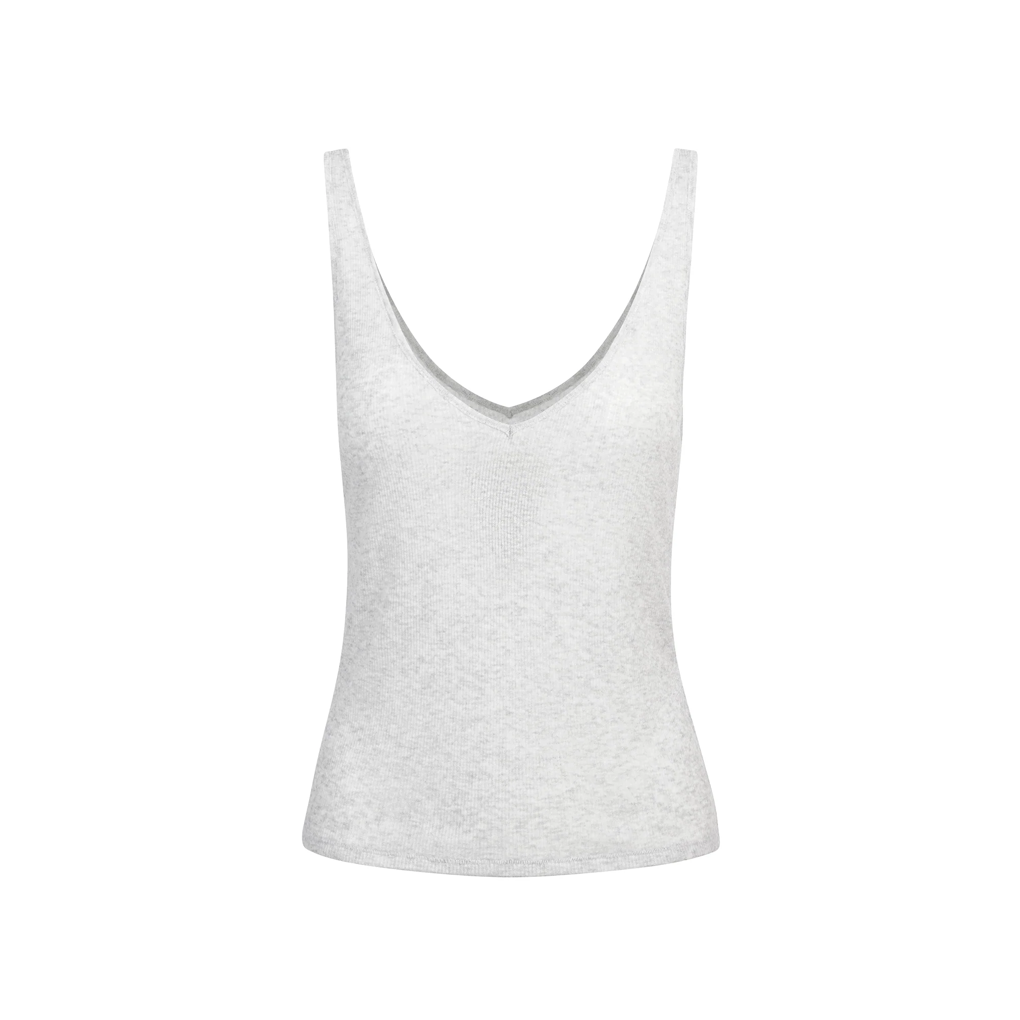 SHEER RIB V NECK TANK | LIGHT HEATHER GREY