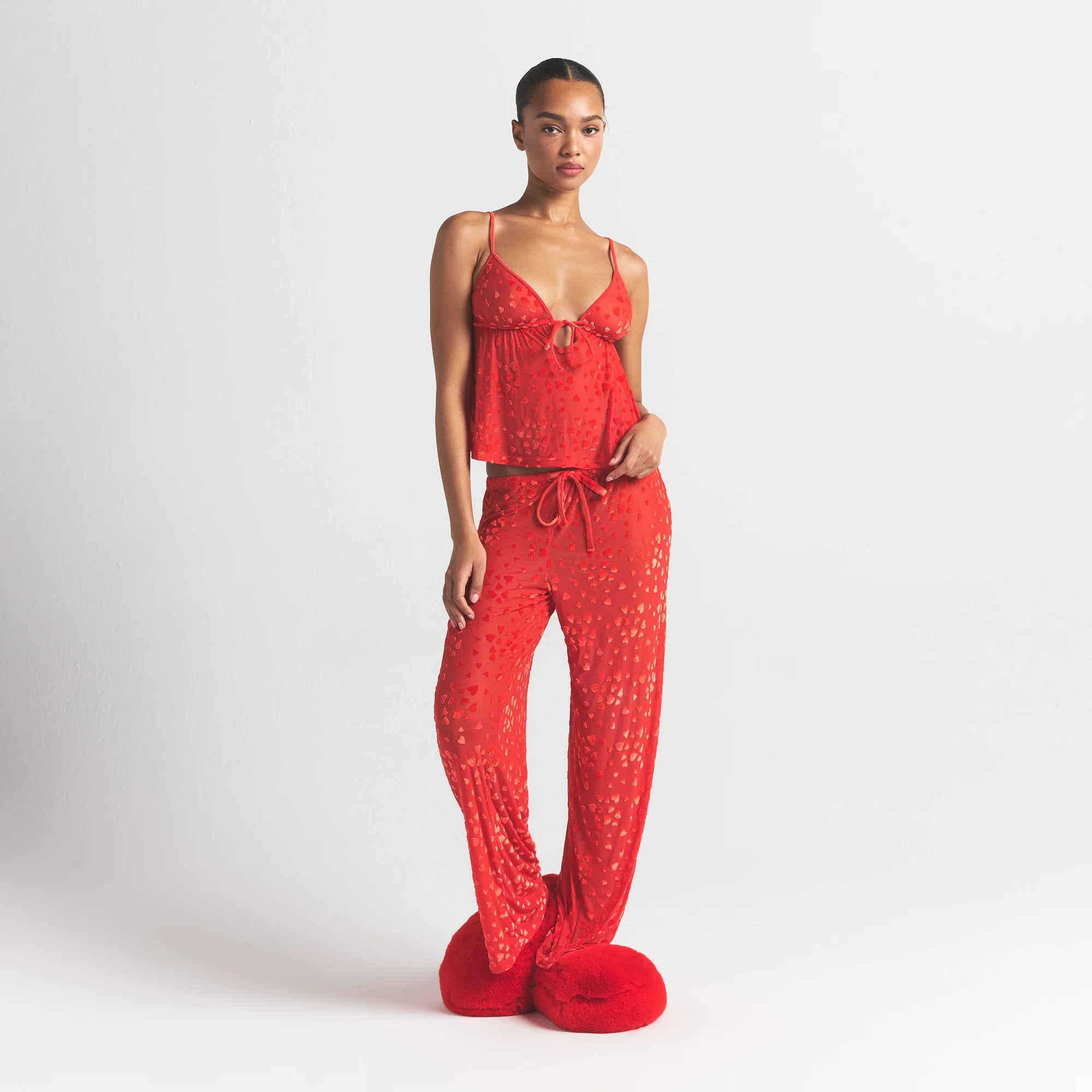 SHEER VELVET CAMI AND PANT SET | RUBY - Image 2