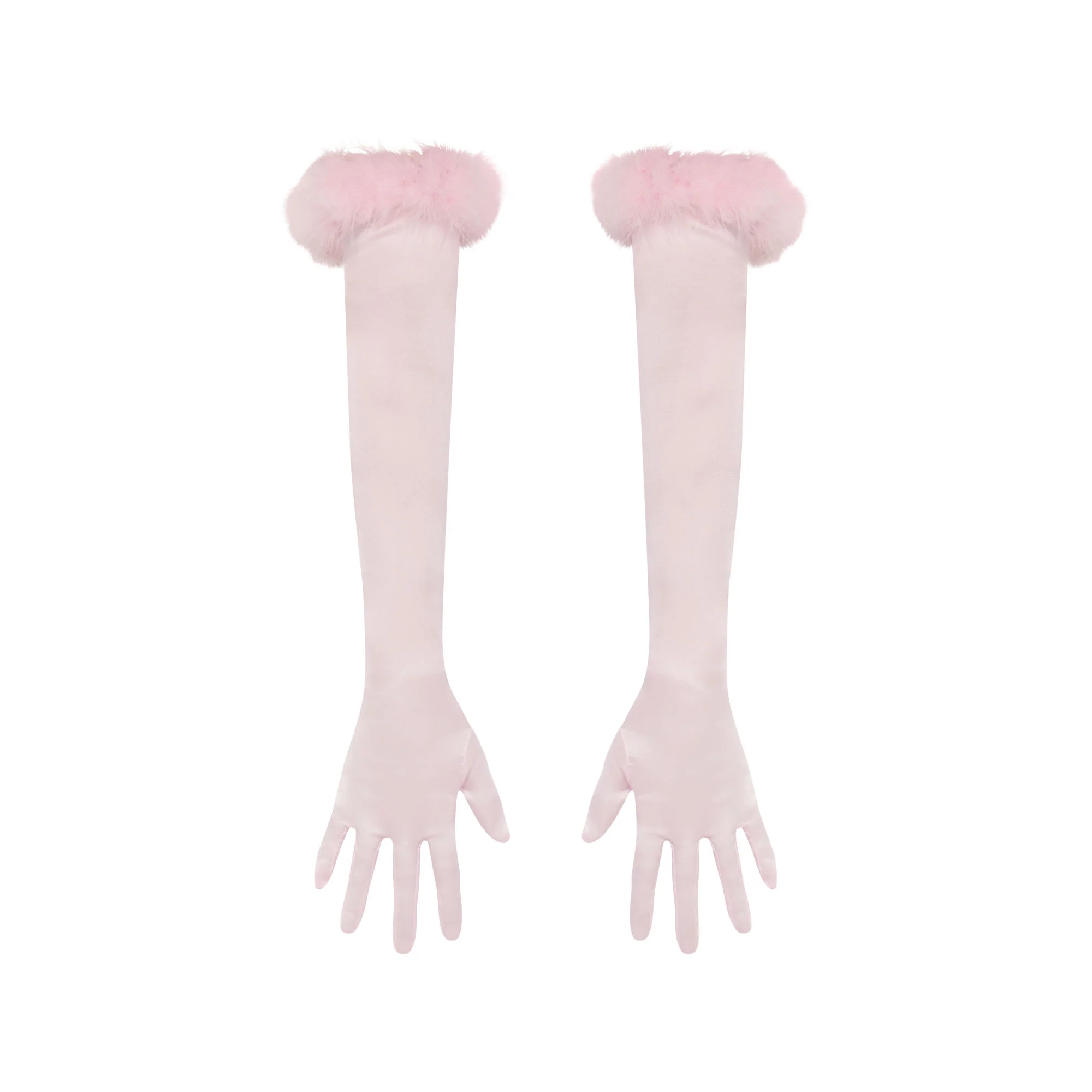SILK FEATHER TRIM GLOVES | CHERRY BLOSSOM