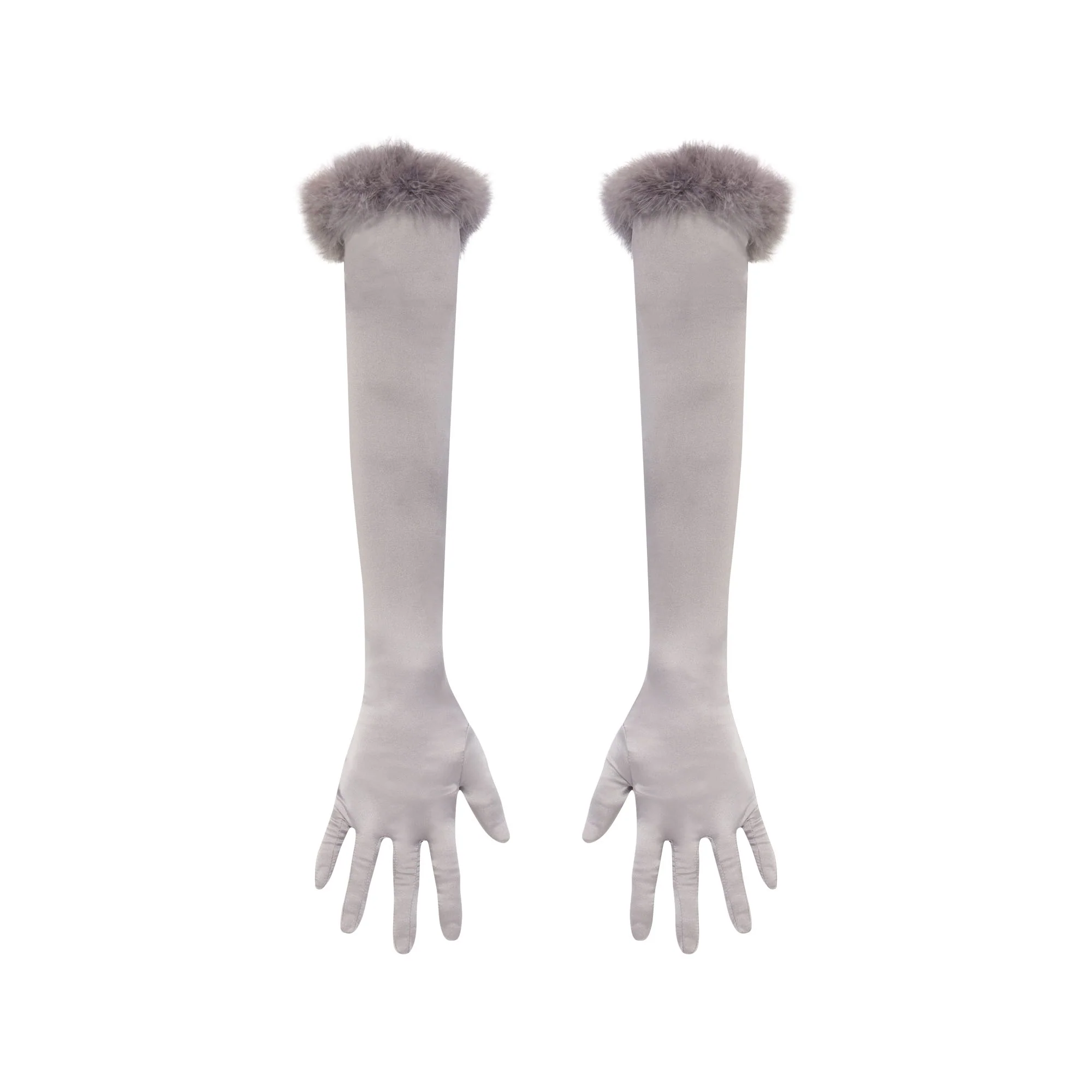 SILK FEATHER TRIM GLOVES | MIRROR