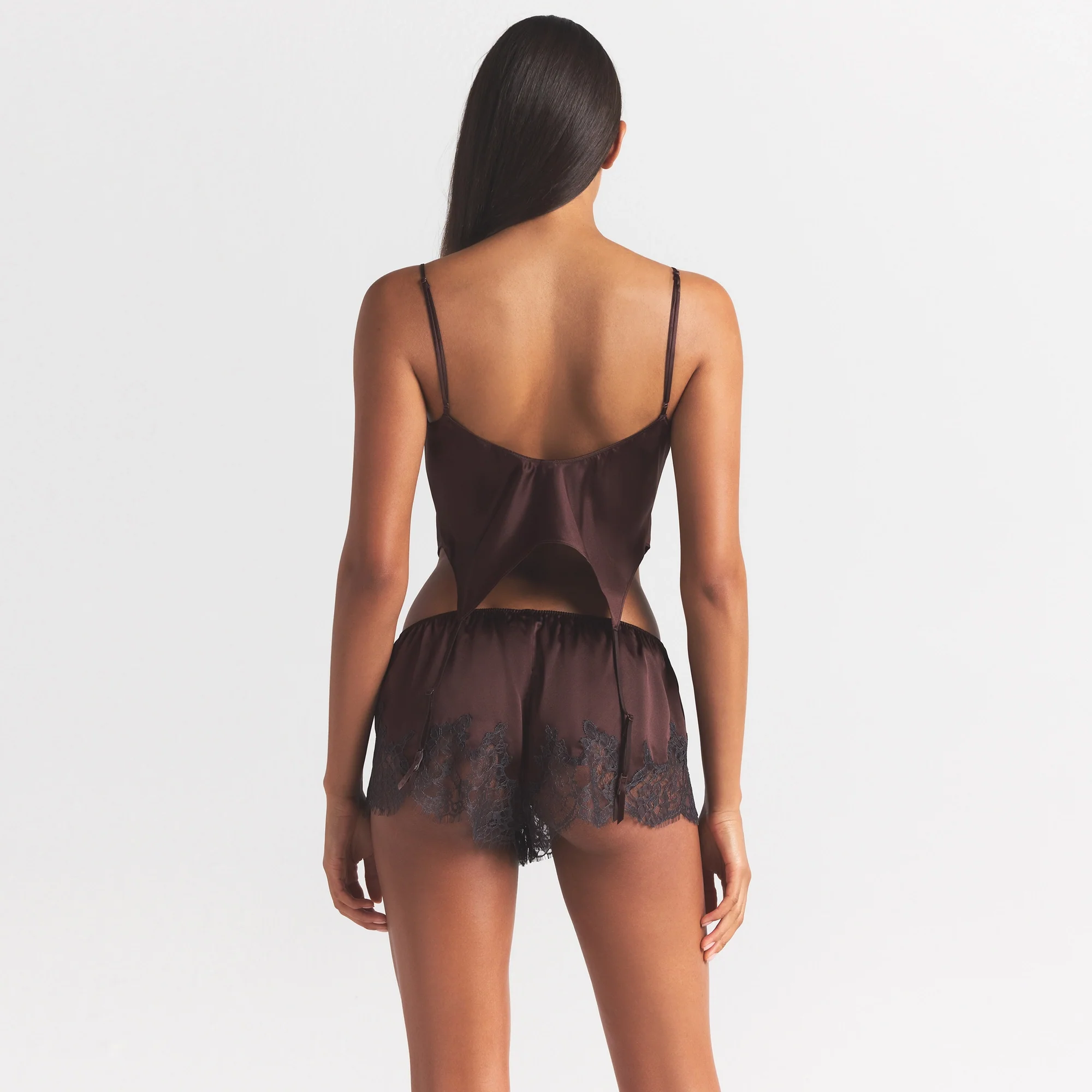 SILK LACE GARTER CAMI AND SHORT SET | ESPRESSO CONTRAST - Image 5