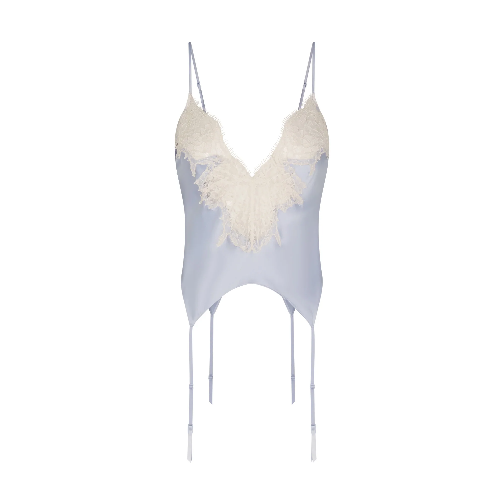 SILK LACE GARTER CAMI AND SHORT SET | PERIWINKLE CONTRAST