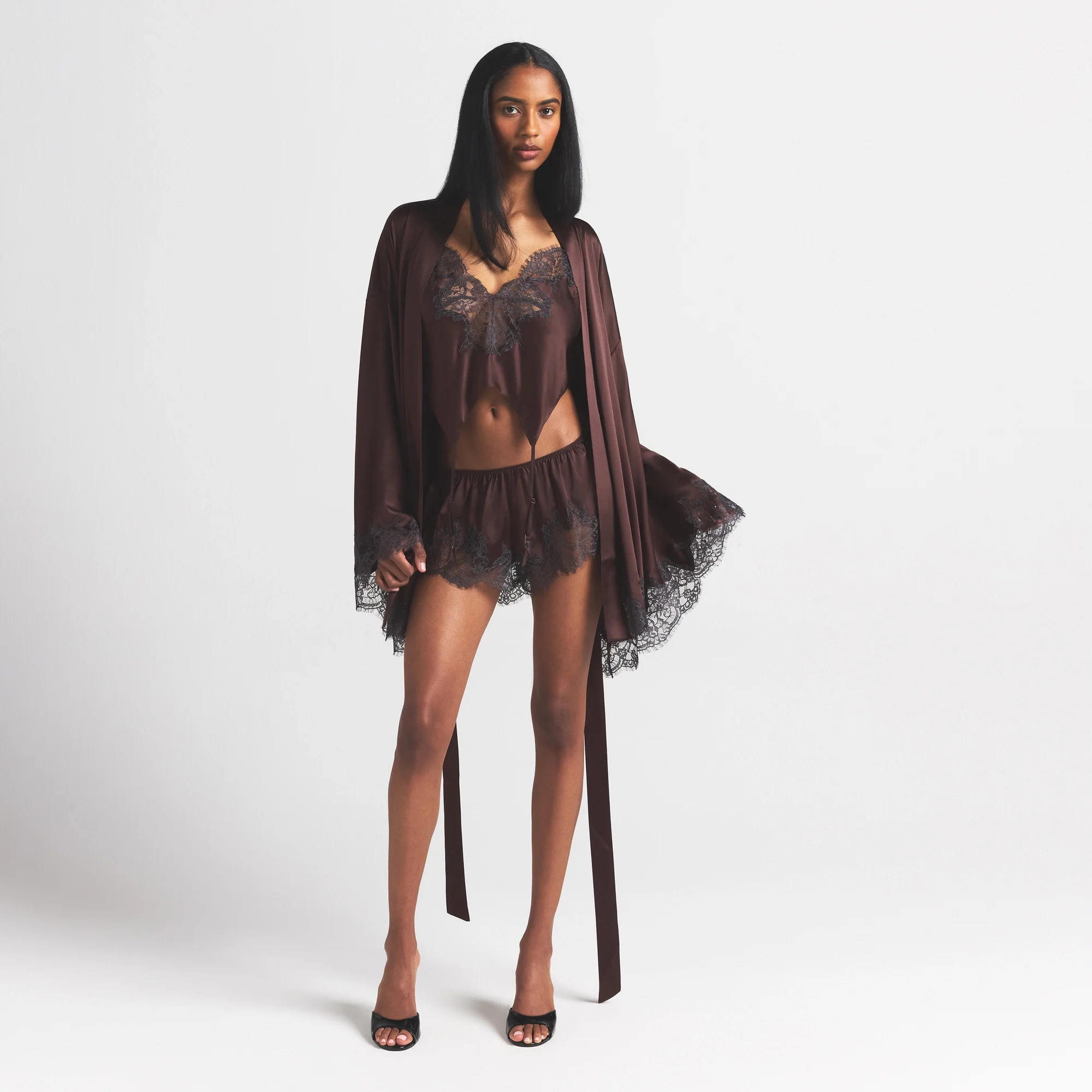 SILK LACE ROBE | ESPRESSO CONTRAST - Image 2