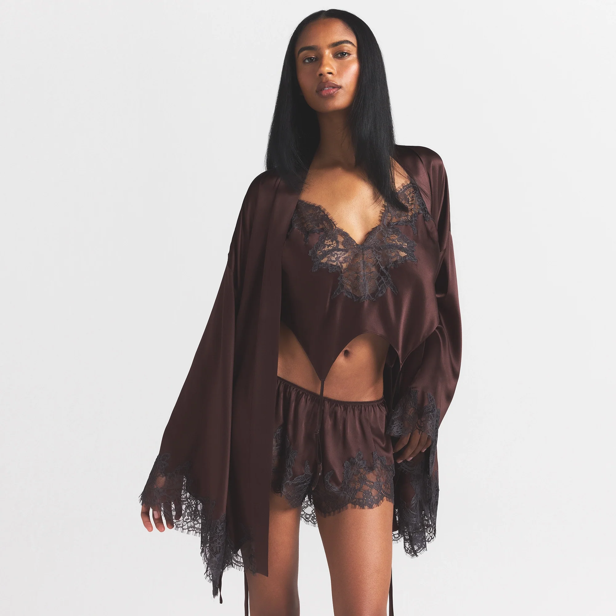 SILK LACE ROBE | ESPRESSO CONTRAST - Image 3