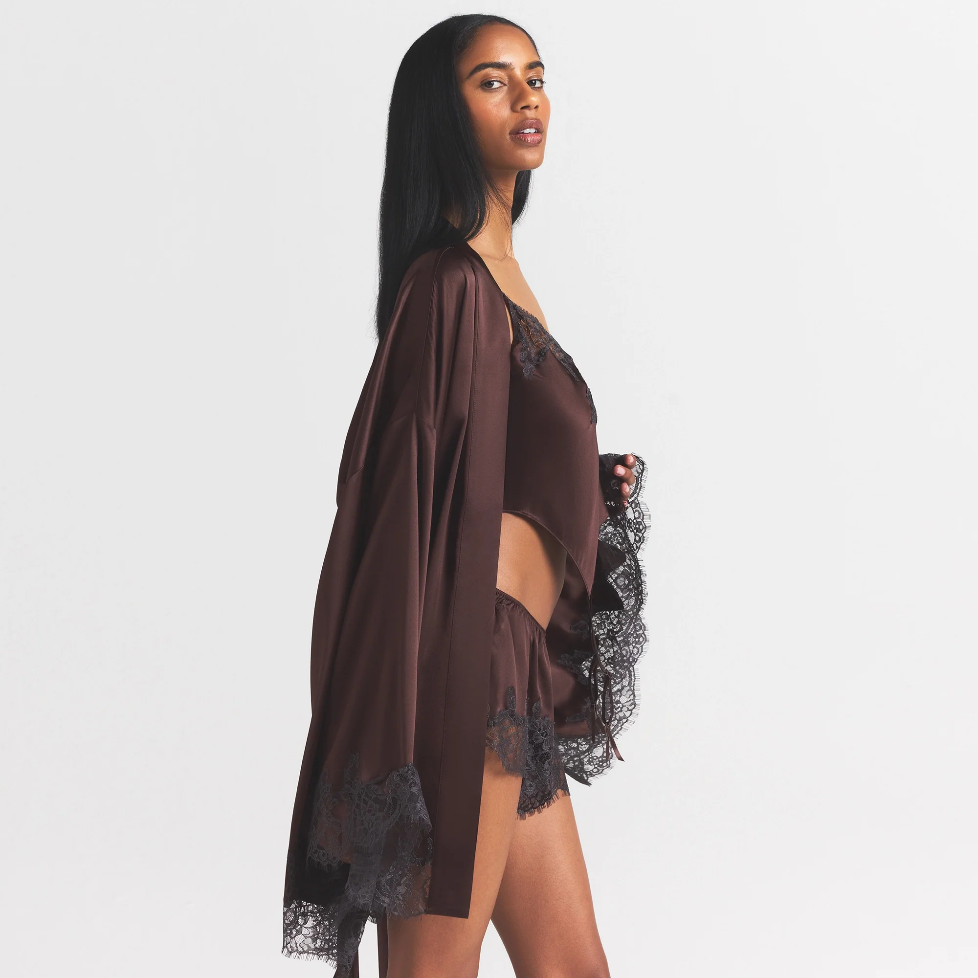 SILK LACE ROBE | ESPRESSO CONTRAST - Image 4