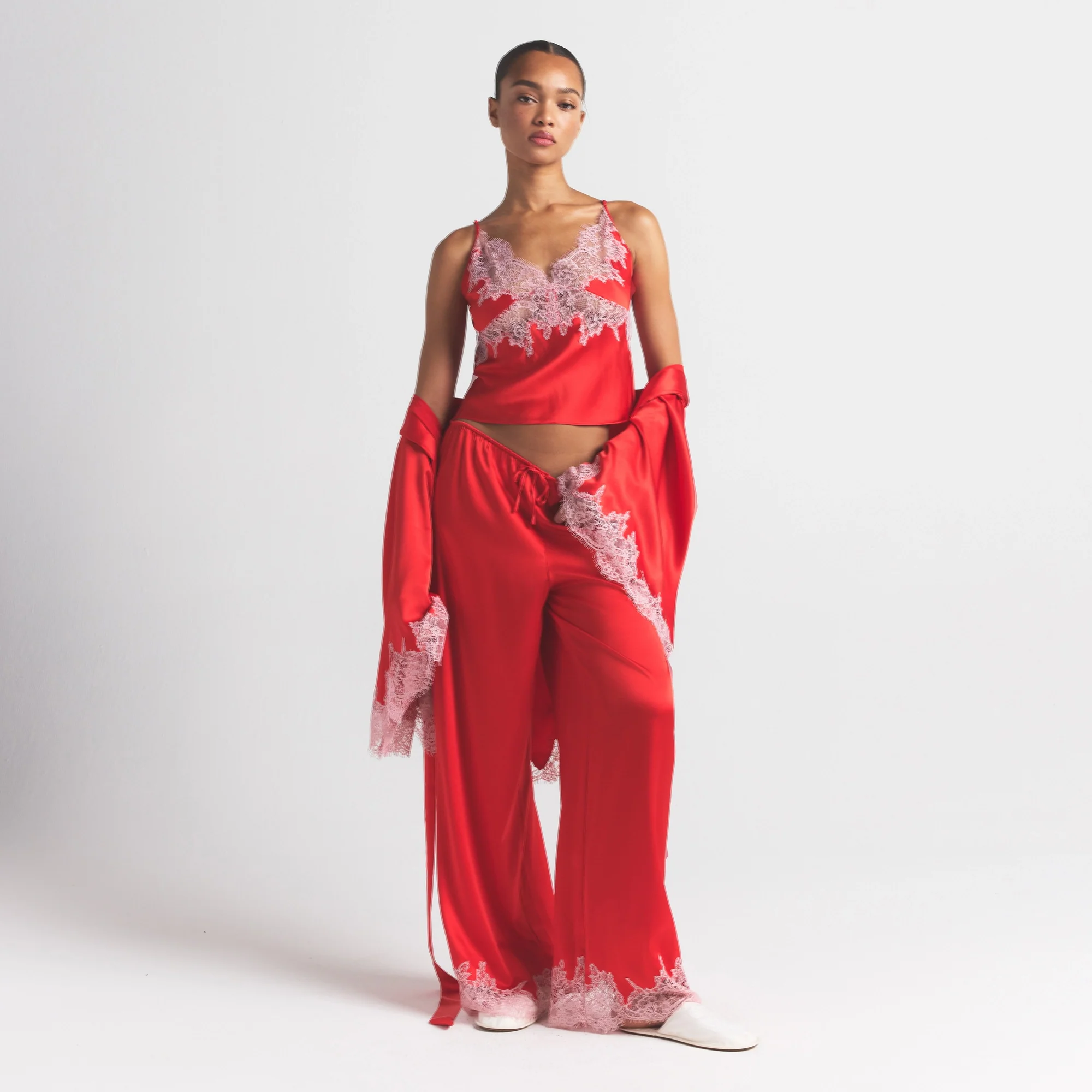 SILK LACE ROBE | RUBY CONTRAST - Image 4