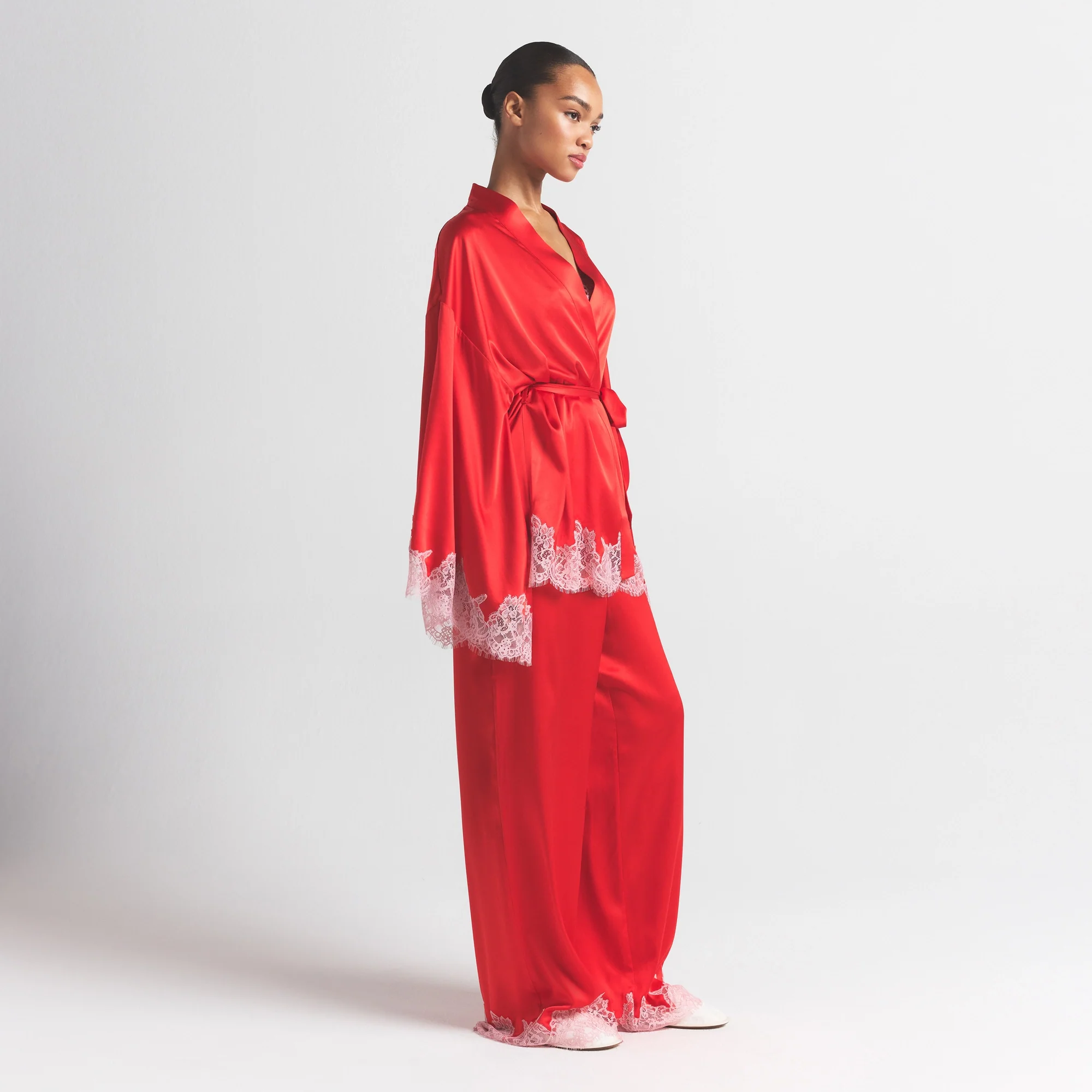 SILK LACE ROBE | RUBY CONTRAST - Image 5