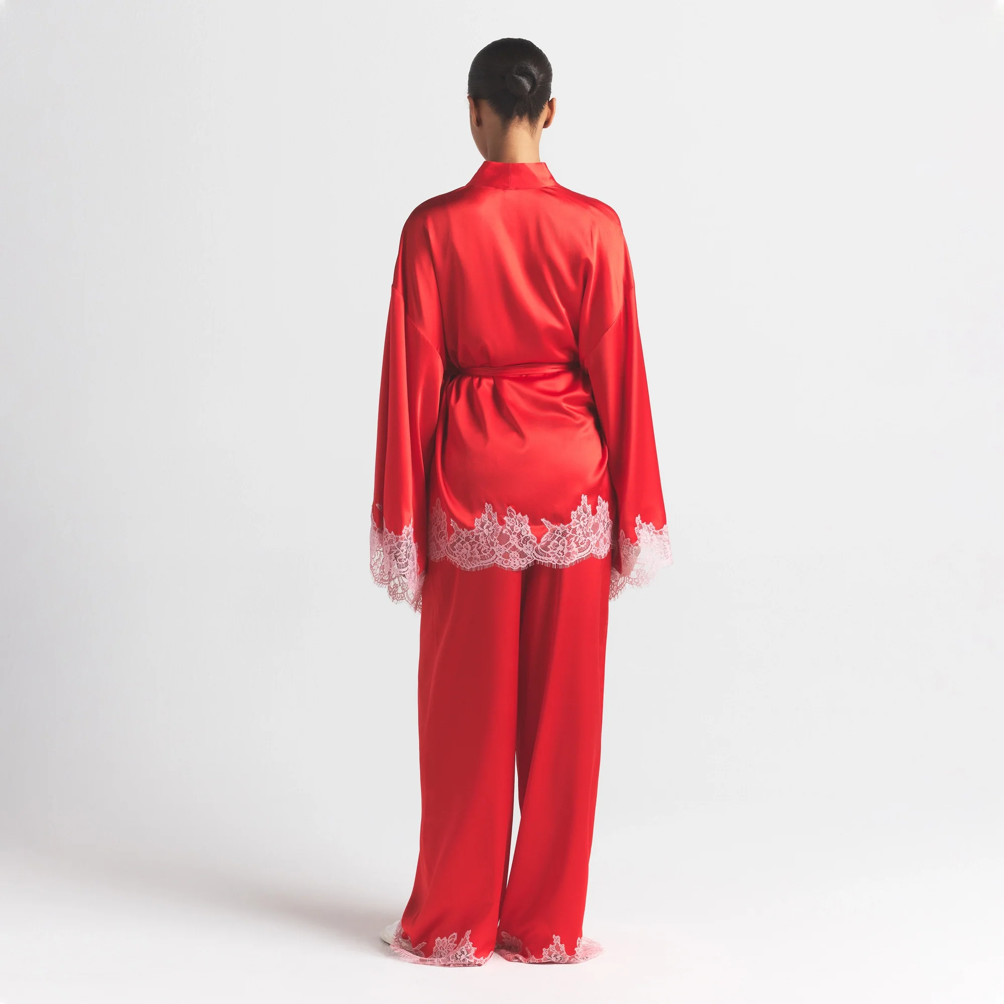 SILK LACE ROBE | RUBY CONTRAST - Image 6