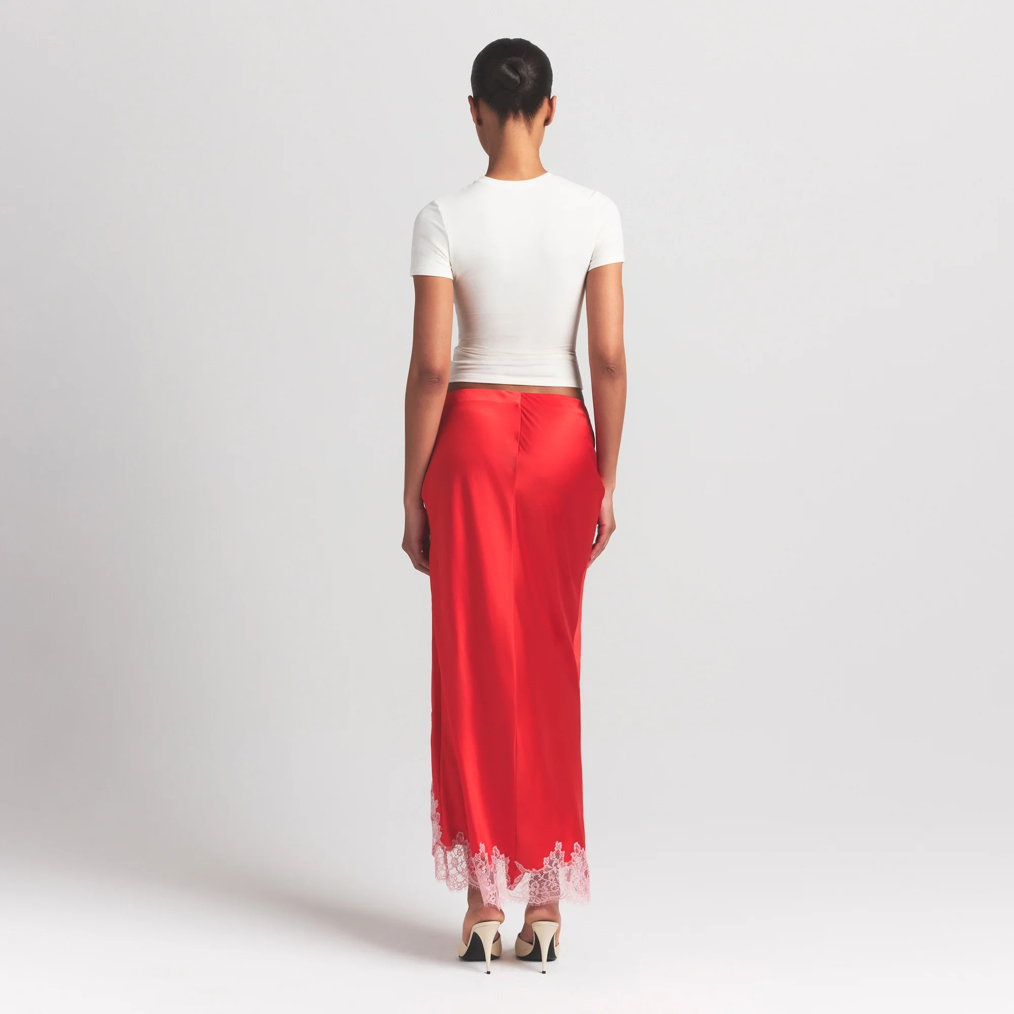 SILK LACE SLIP MIDI SKIRT | RUBY CONTRAST - Image 7