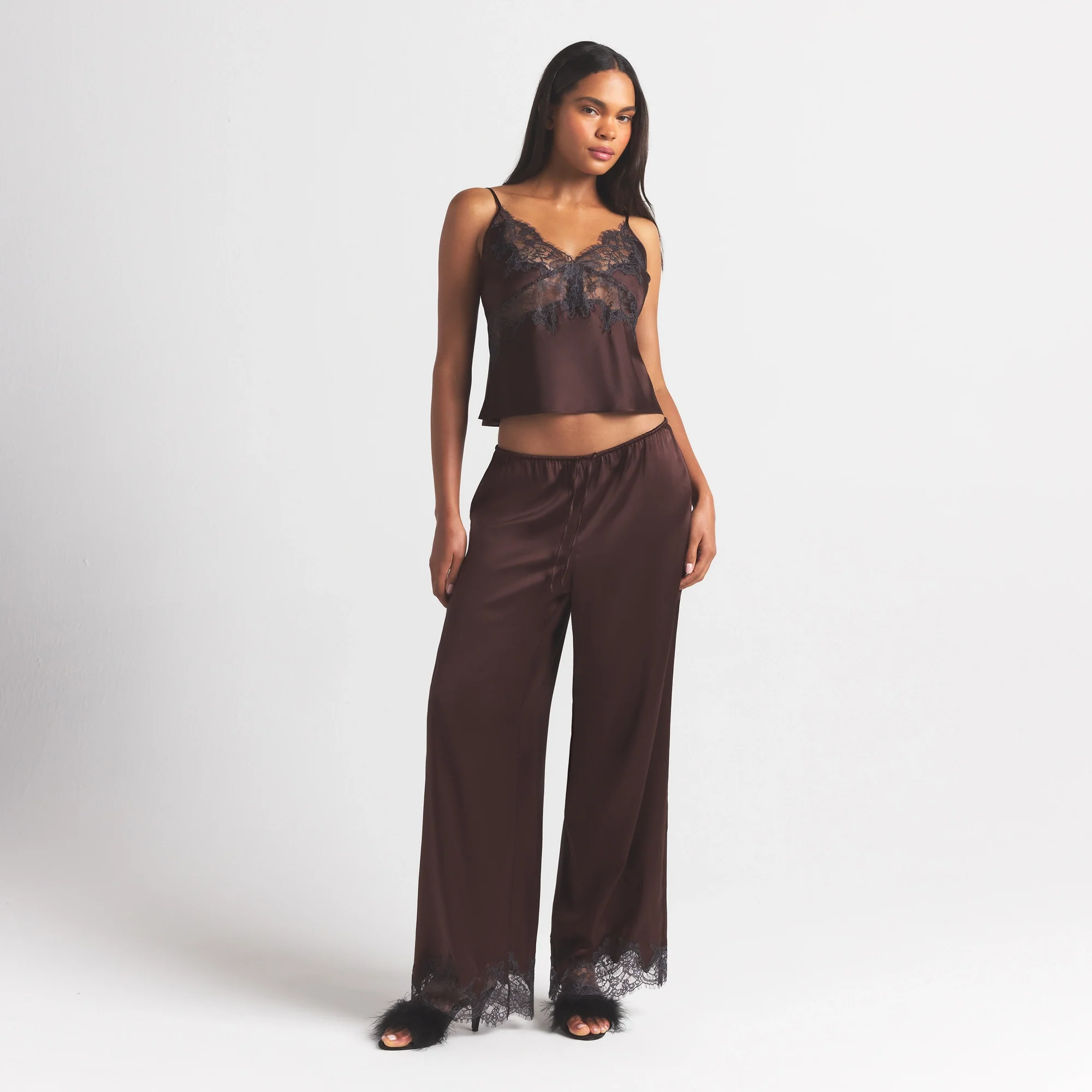 SILK LACE STRAIGHT LEG PANT | ESPRESSO CONTRAST - Image 2