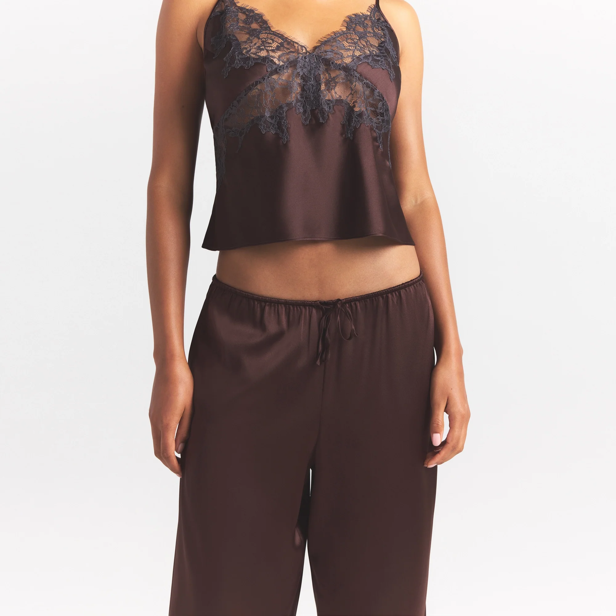 SILK LACE STRAIGHT LEG PANT | ESPRESSO CONTRAST - Image 3